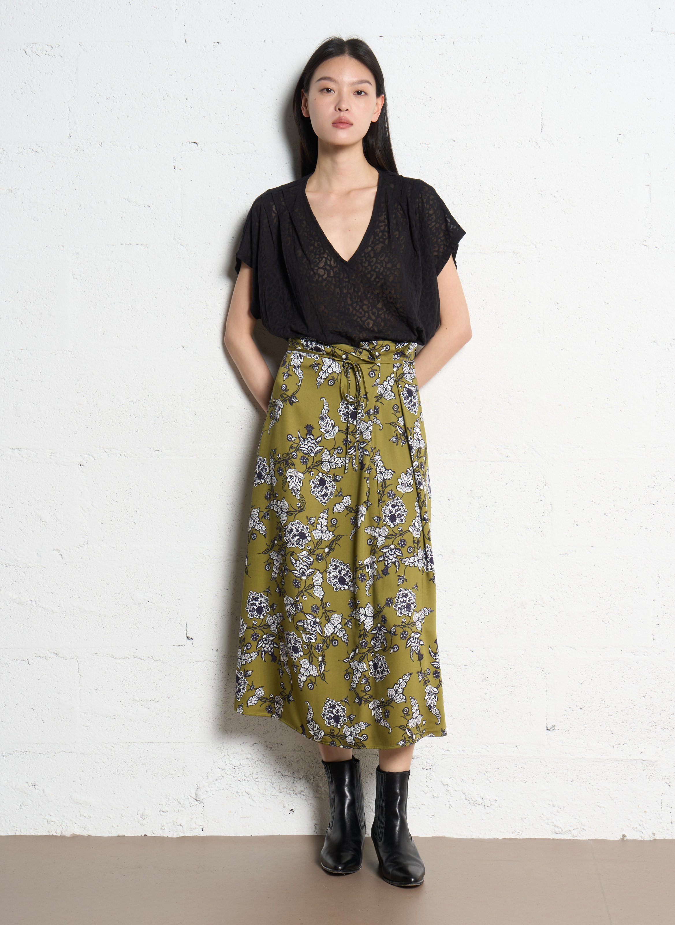 Anel - Bedruckter Midirock IKKS Grun