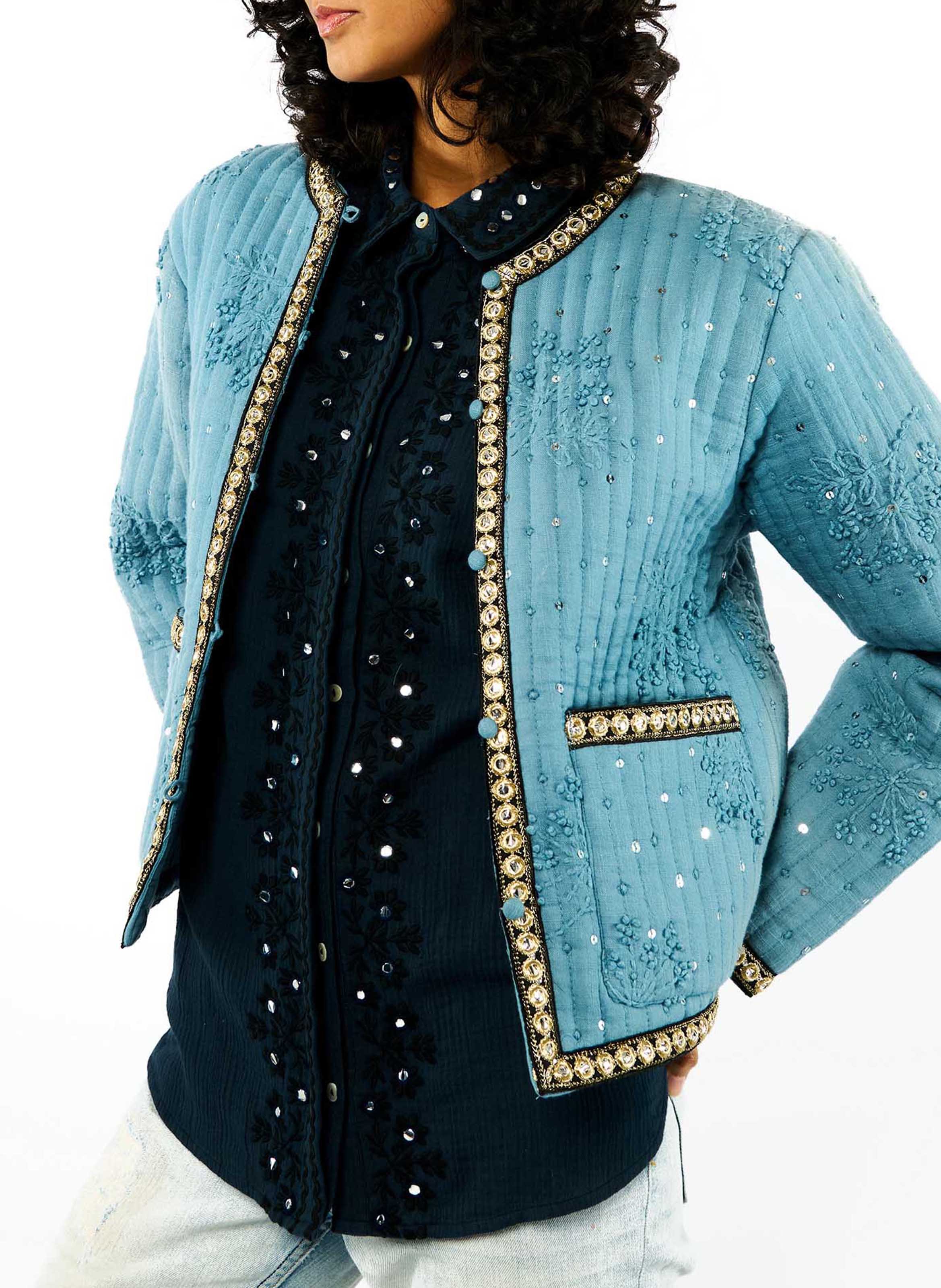 Straight cotton jacket WILD Blue