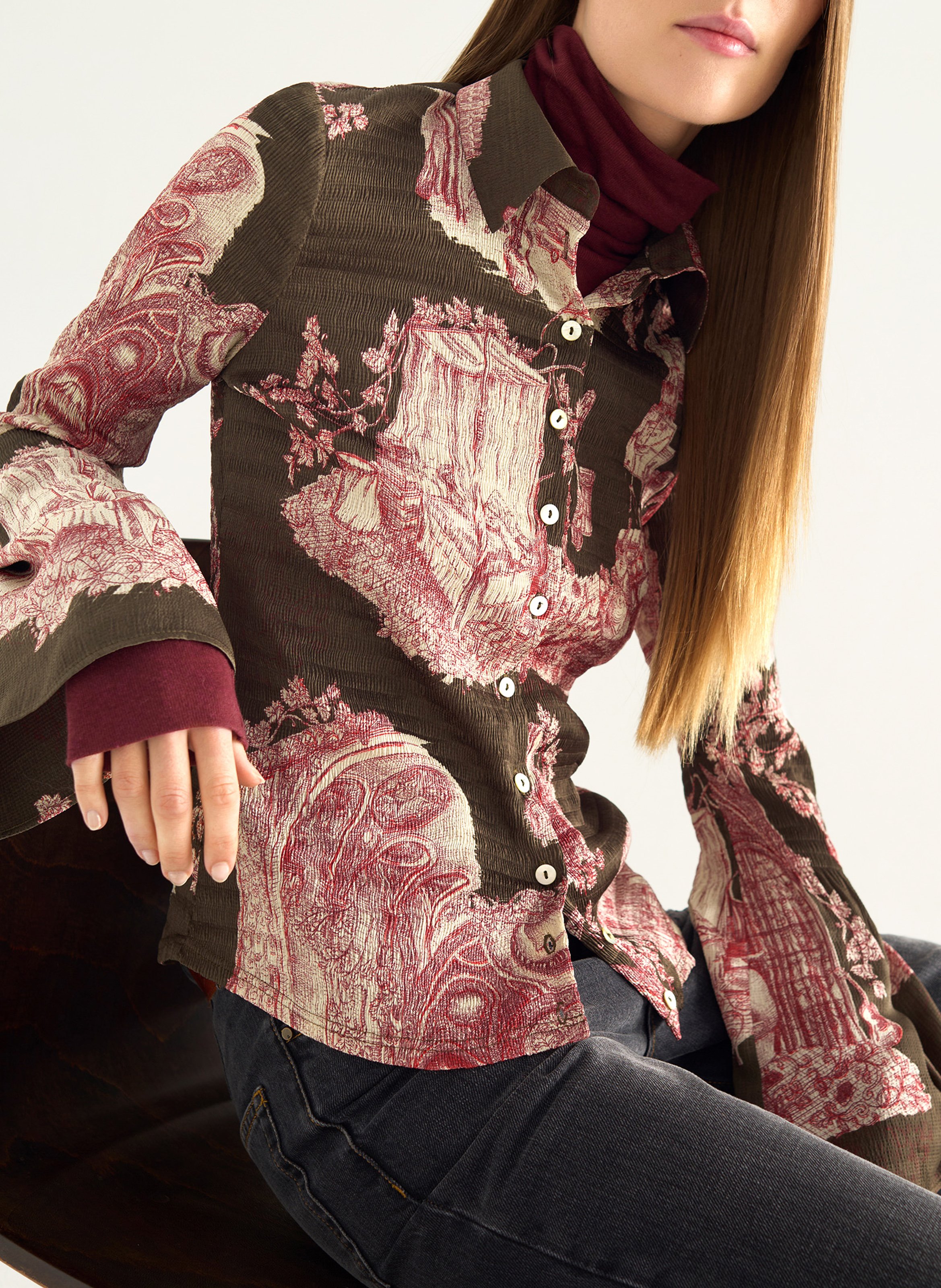 Chemise cintrée à motifs COTELAC Vert