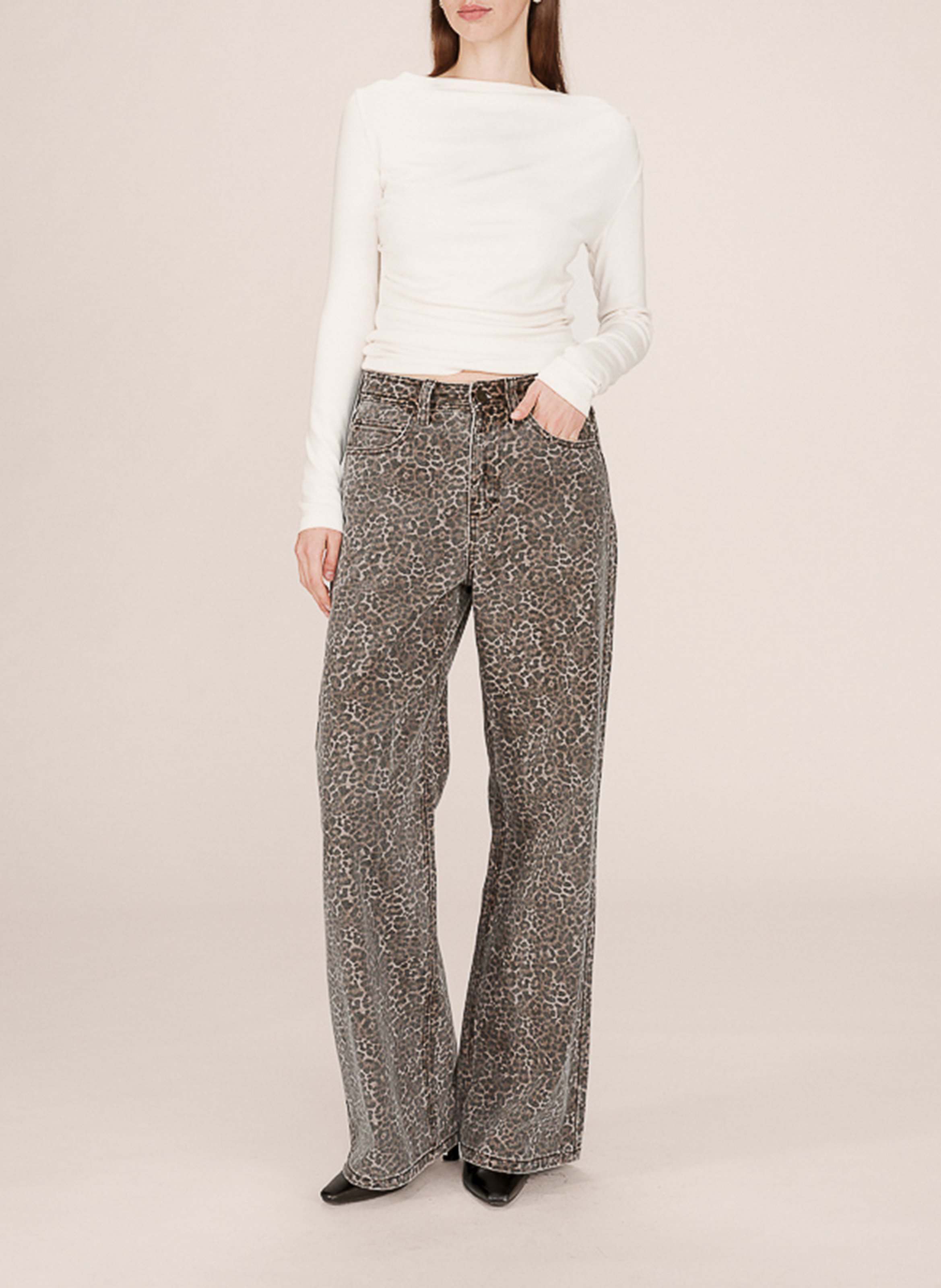 Leopard wide-leg cotton jeans GRACE ET MILA Brown