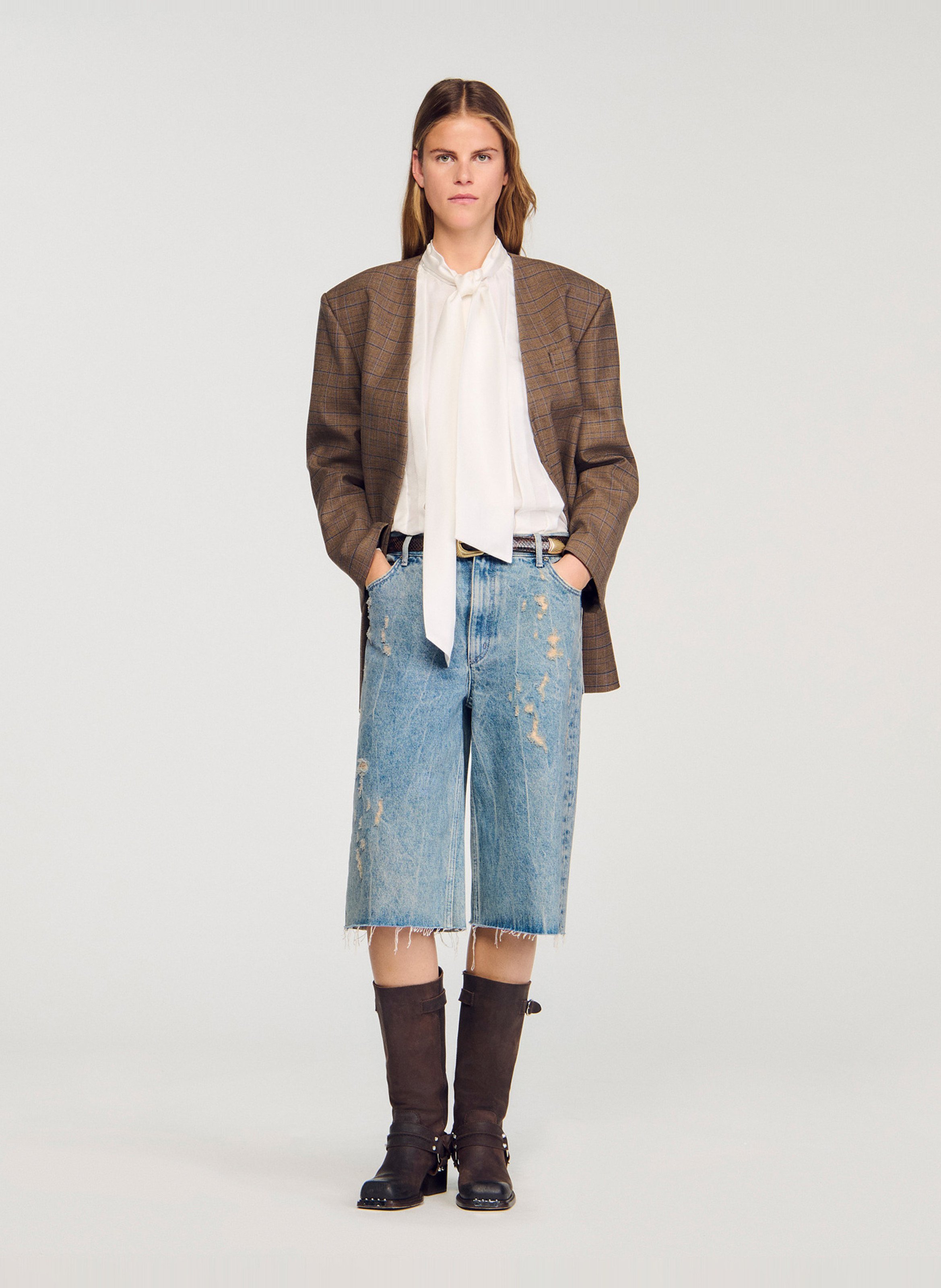 Silk blouse with pussy-bow collar SANDRO White