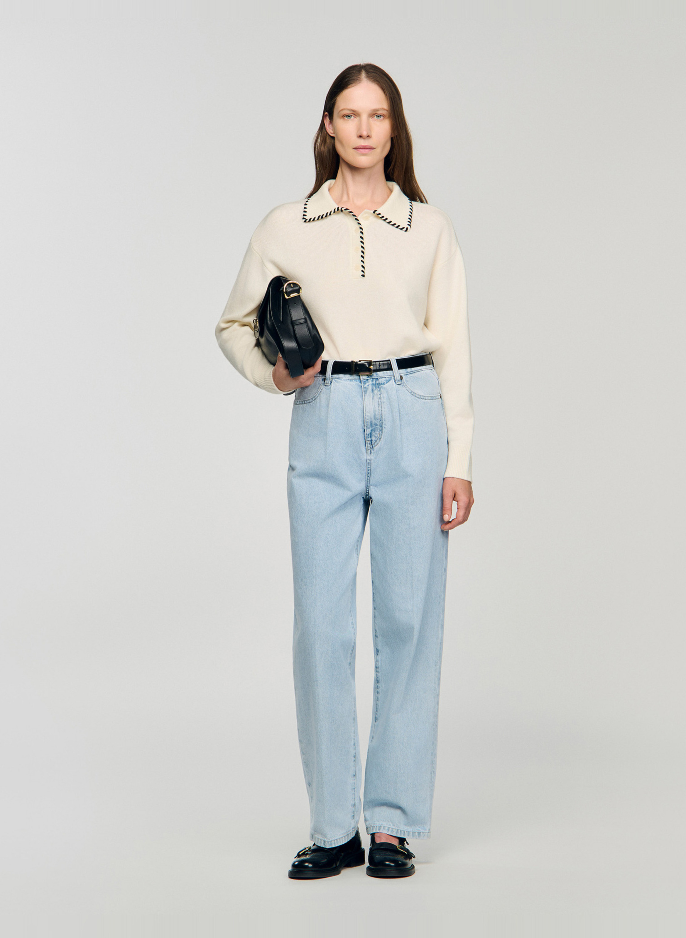 Effen trui van wolmix met lange mouwen en kant SANDRO Wit