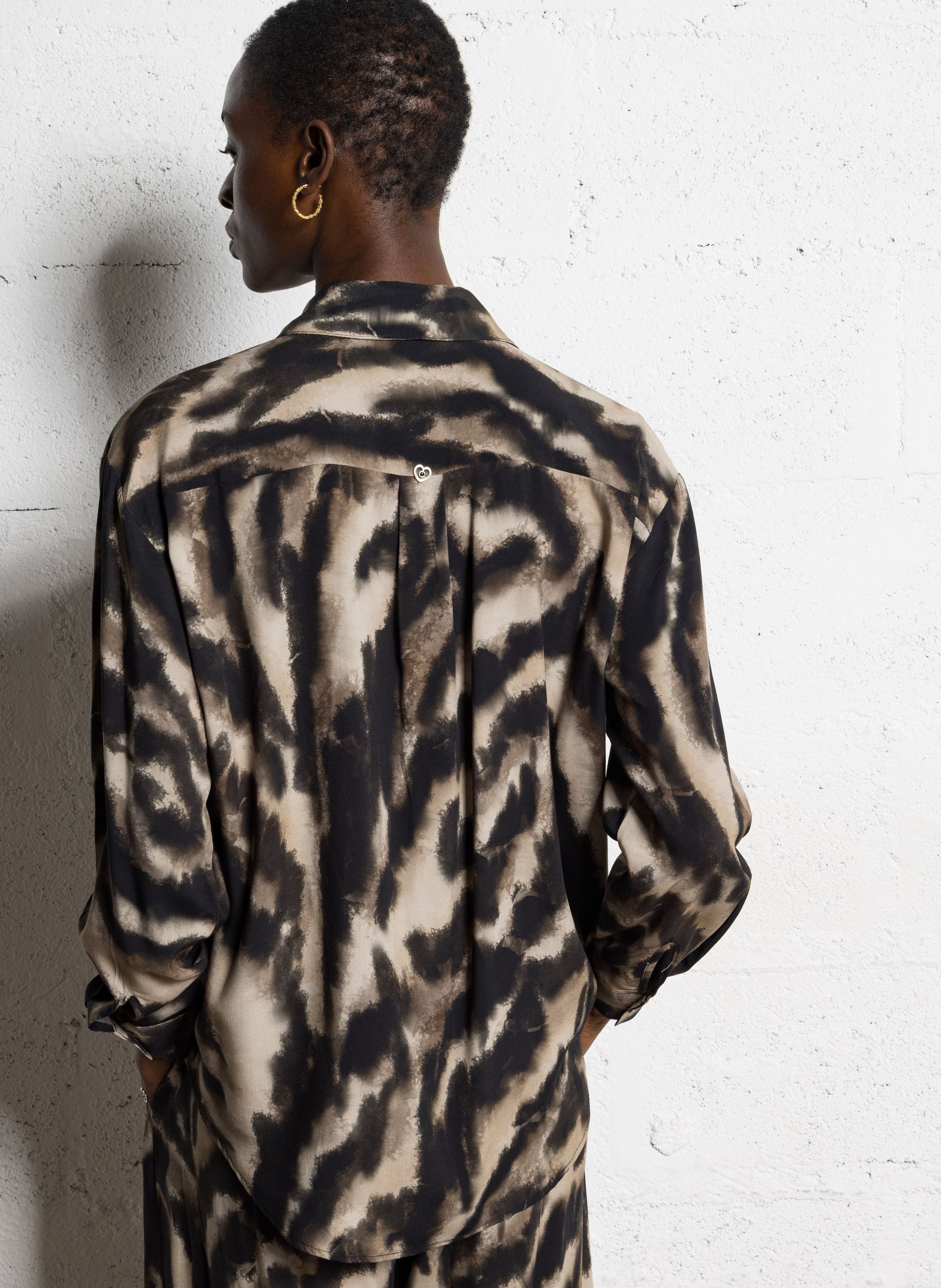 Chemise oversize col classique fluide PLEASE Beige