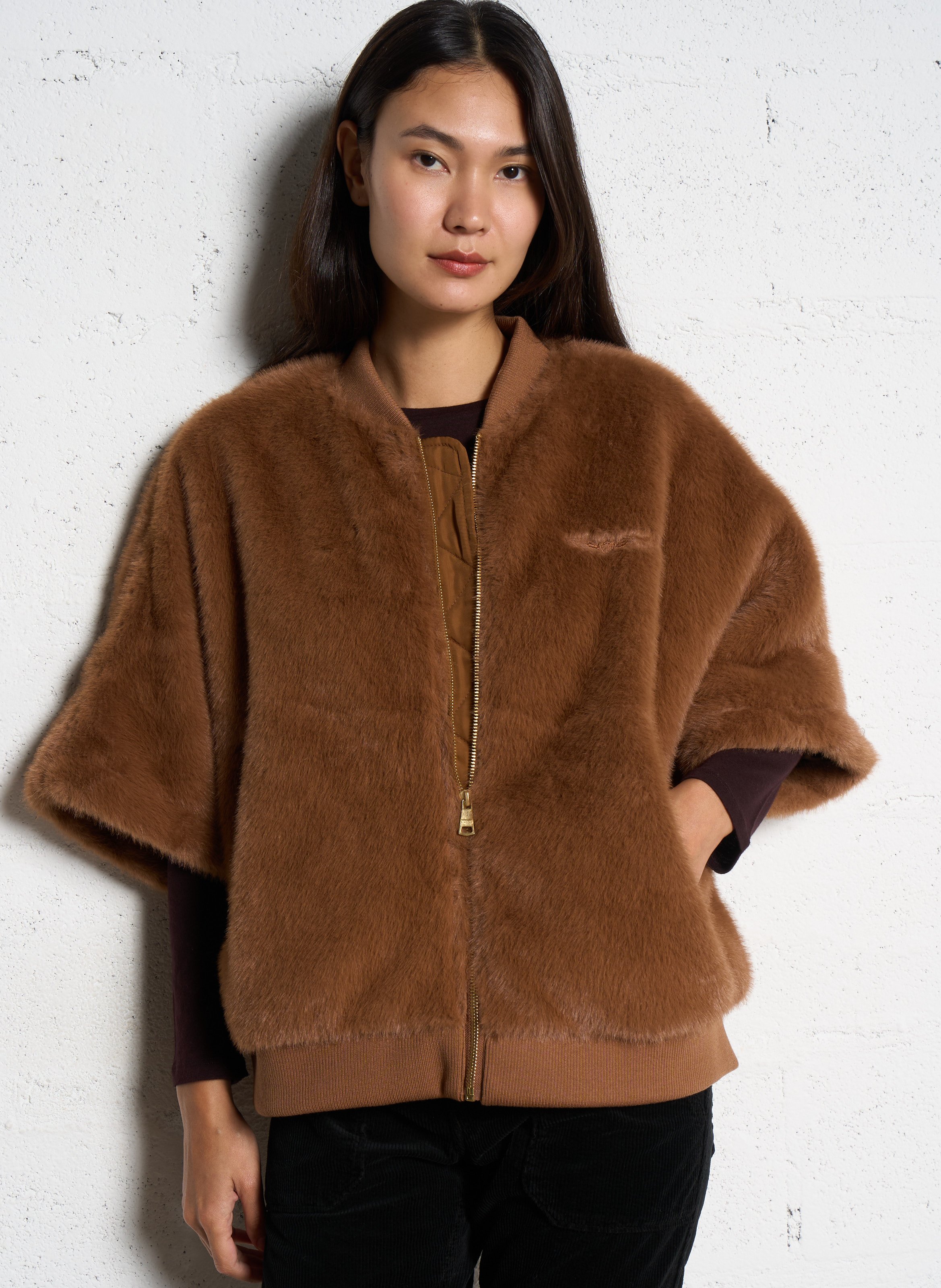 Veste ample col teddy  BOMBERS ORIGINAL Marron