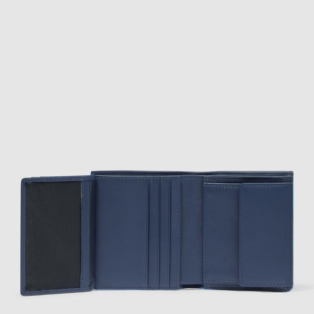 Men's vertical wallet with coin pocket, credit card slots, and RFID protection PIQUADRO Blue