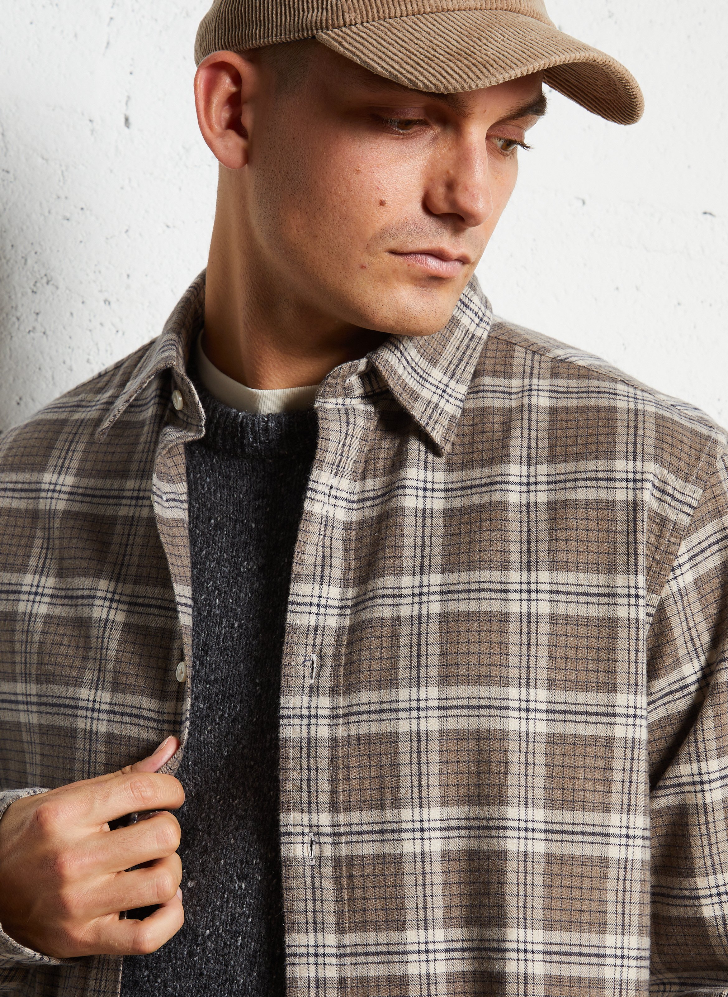 Chemise droite col classique à carreaux en coton GANT Kaki