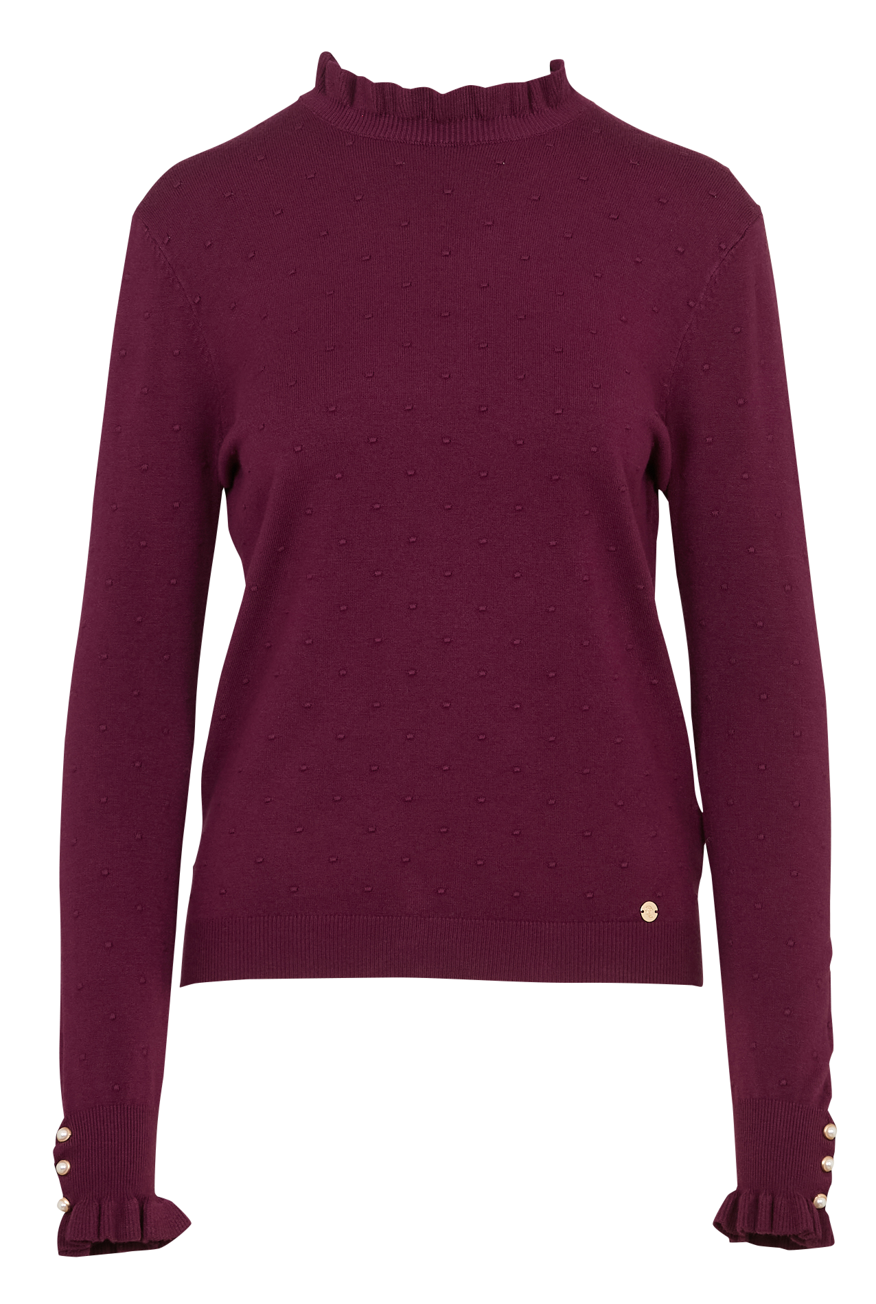 Jacquard-Rundhalspullover mit Rüschen SOLFERINO Lie de vin