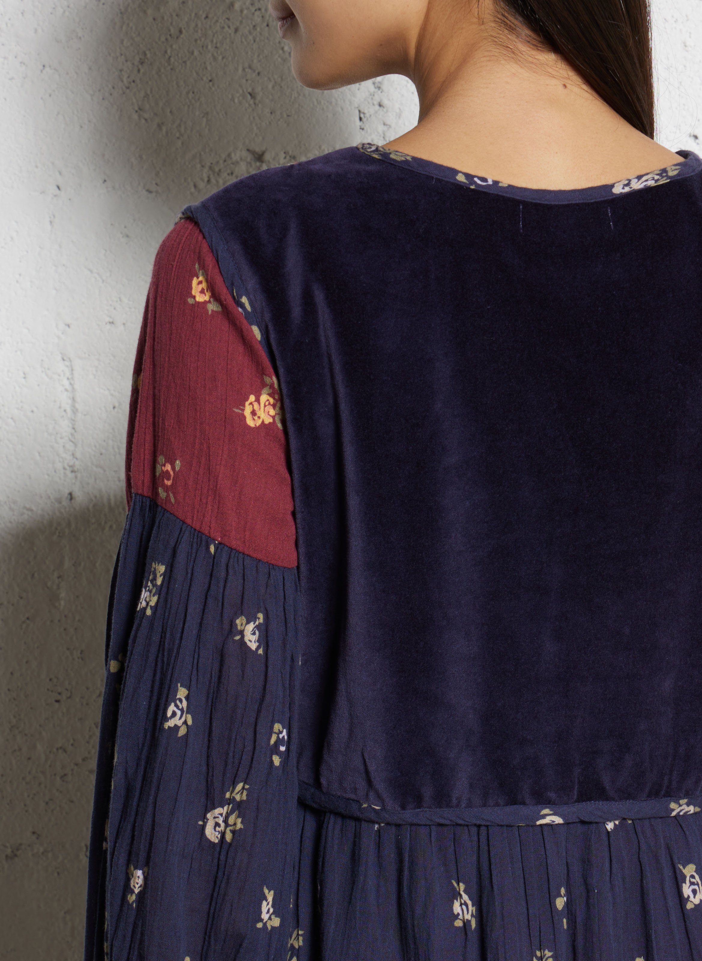 Printed long cotton dress with Tunisian collar MAISON HOTEL Blue