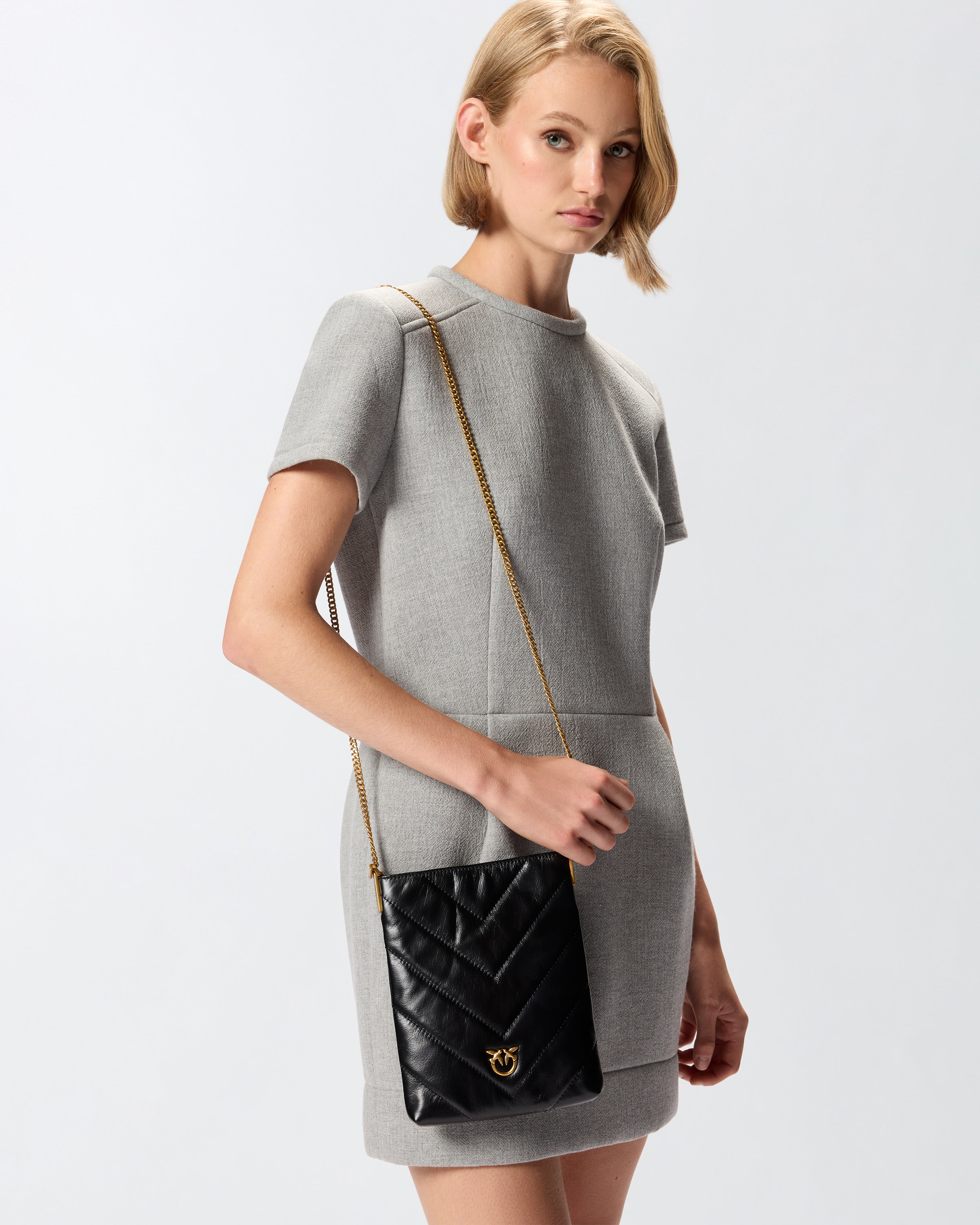 Flat shoulder bag in herringbone leather PINKO Black