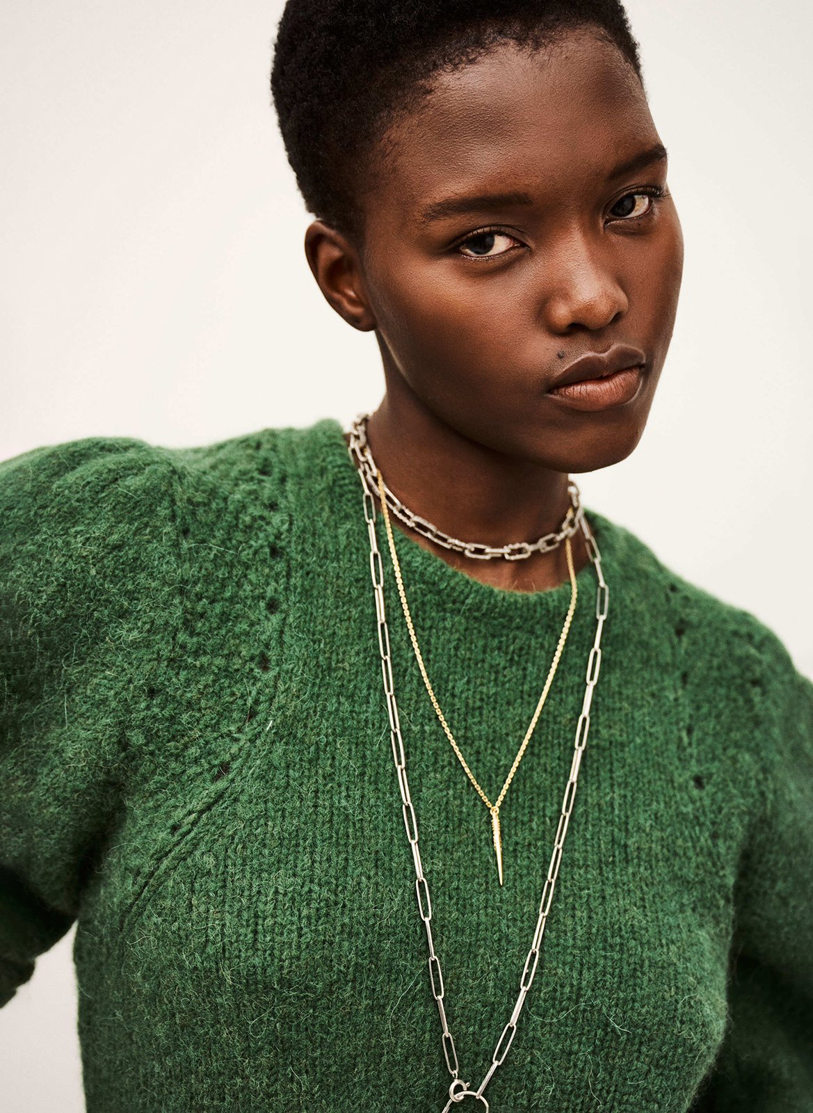 Pull court droit en laine mélangée BA&SH Vert