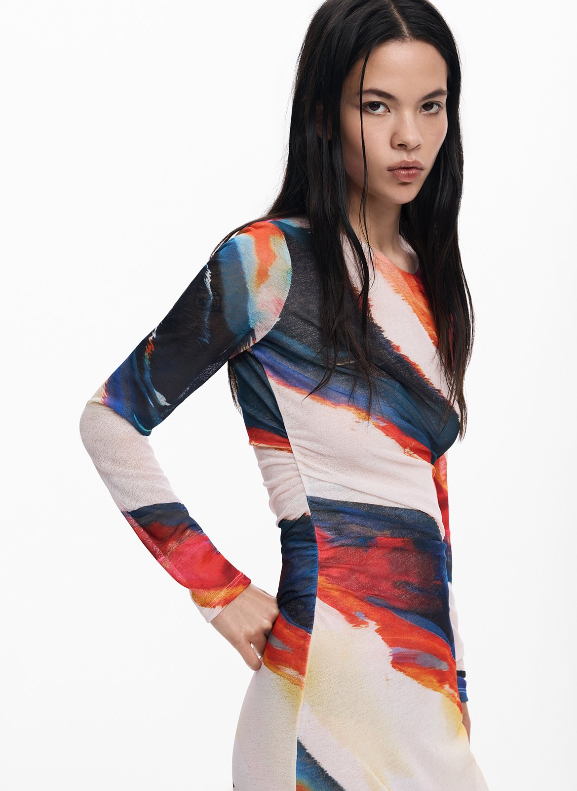 Robe longue col rond imprimé DESIGUAL Rouge