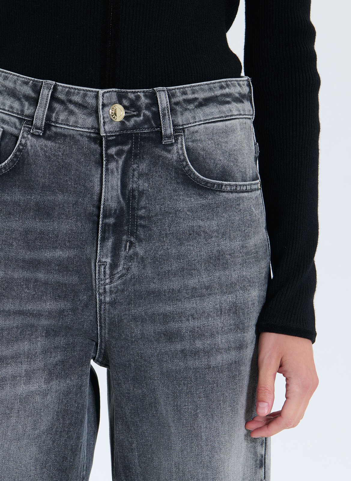 Jean wide leg délavé taille haute ZAPA Gris