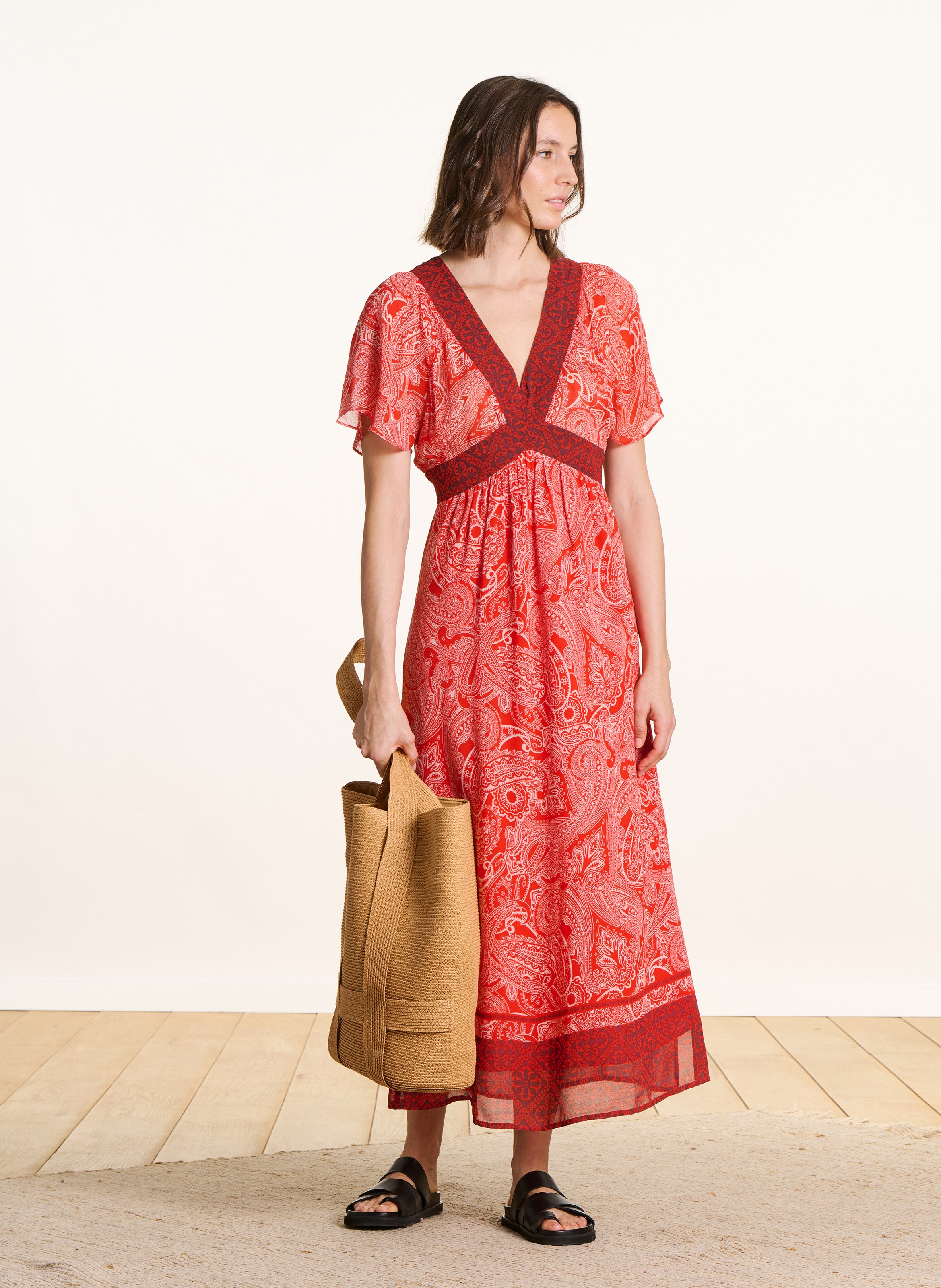 Long V-neck dress LA FEE MARABOUTEE Orange