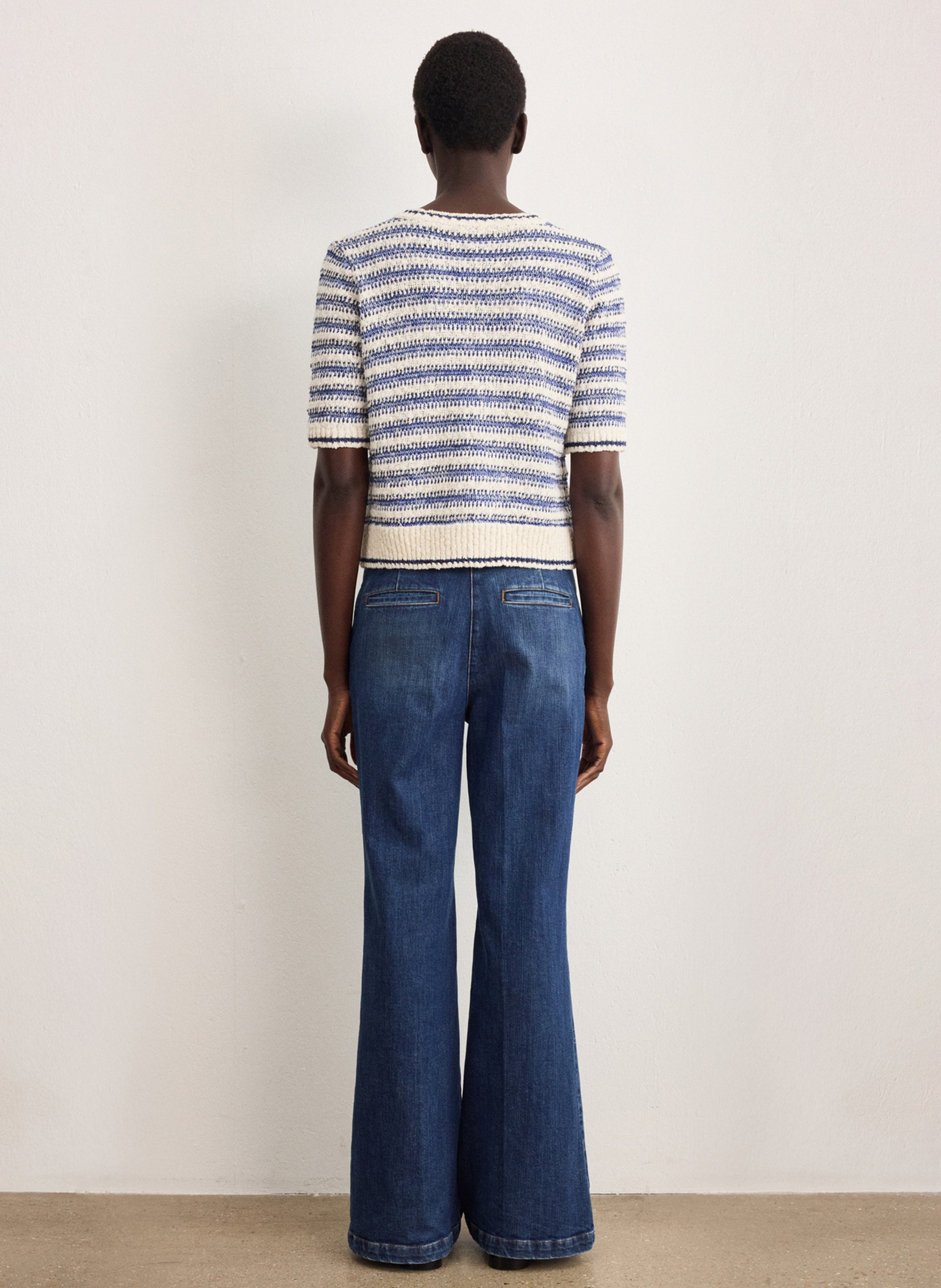 Pull droit col V en coton mélangé PABLO Bleu