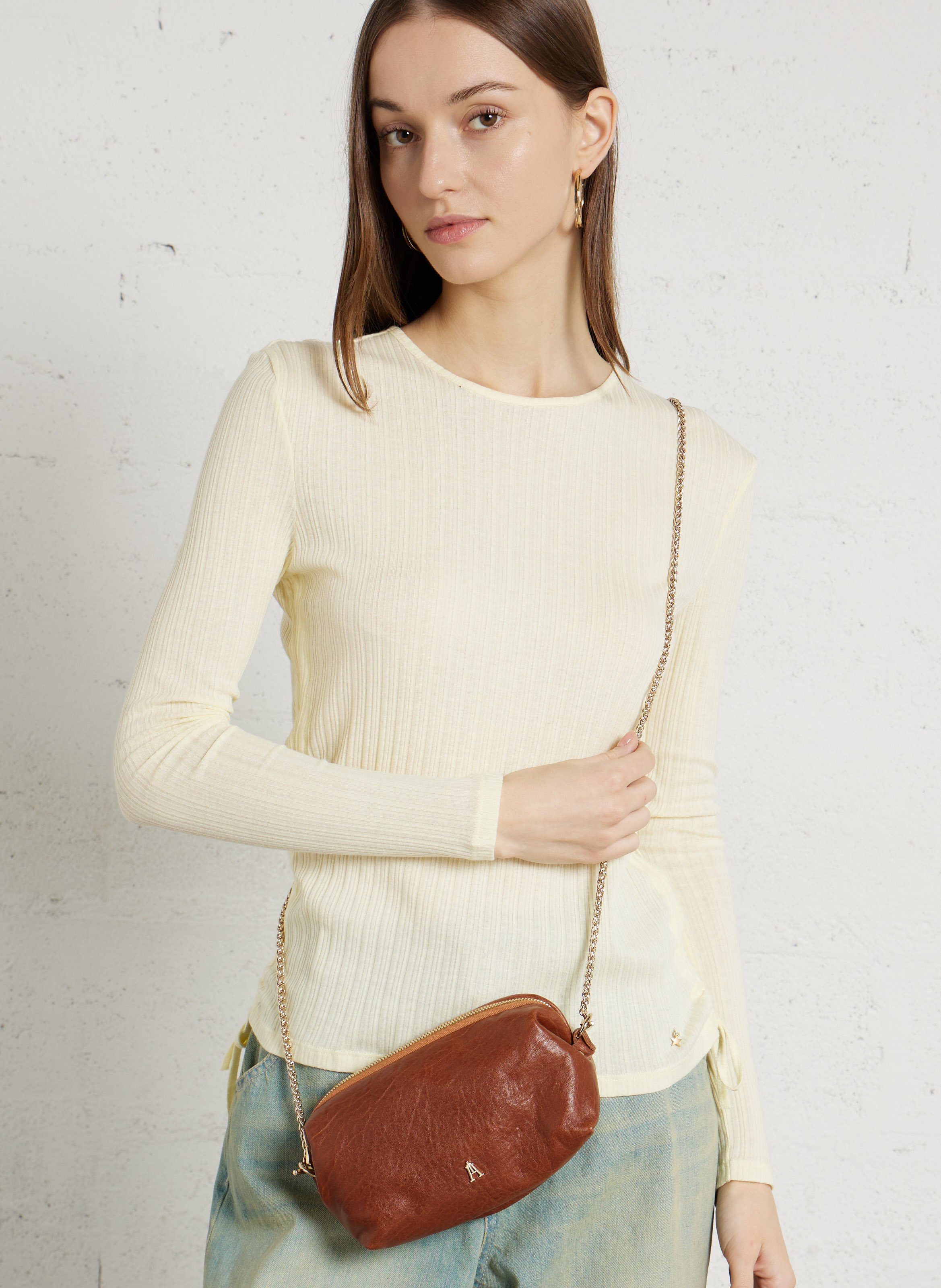 Geschnürte Beuteltasche aus strukturiertem Leder CRAIE STUDIO Braun