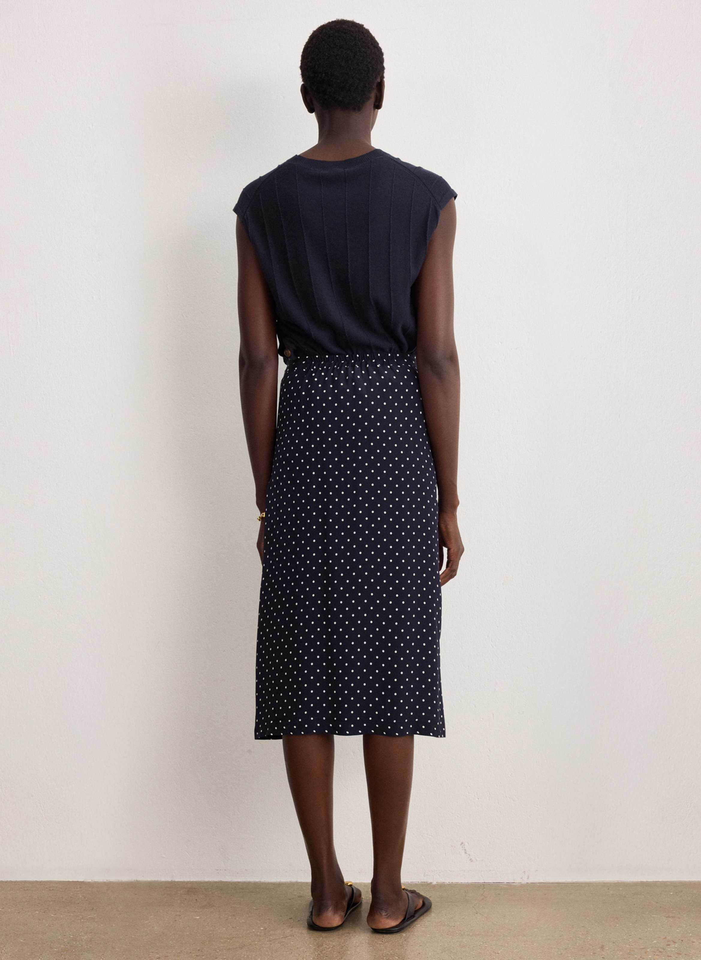 Jupe midi à pois PABLO Bleu