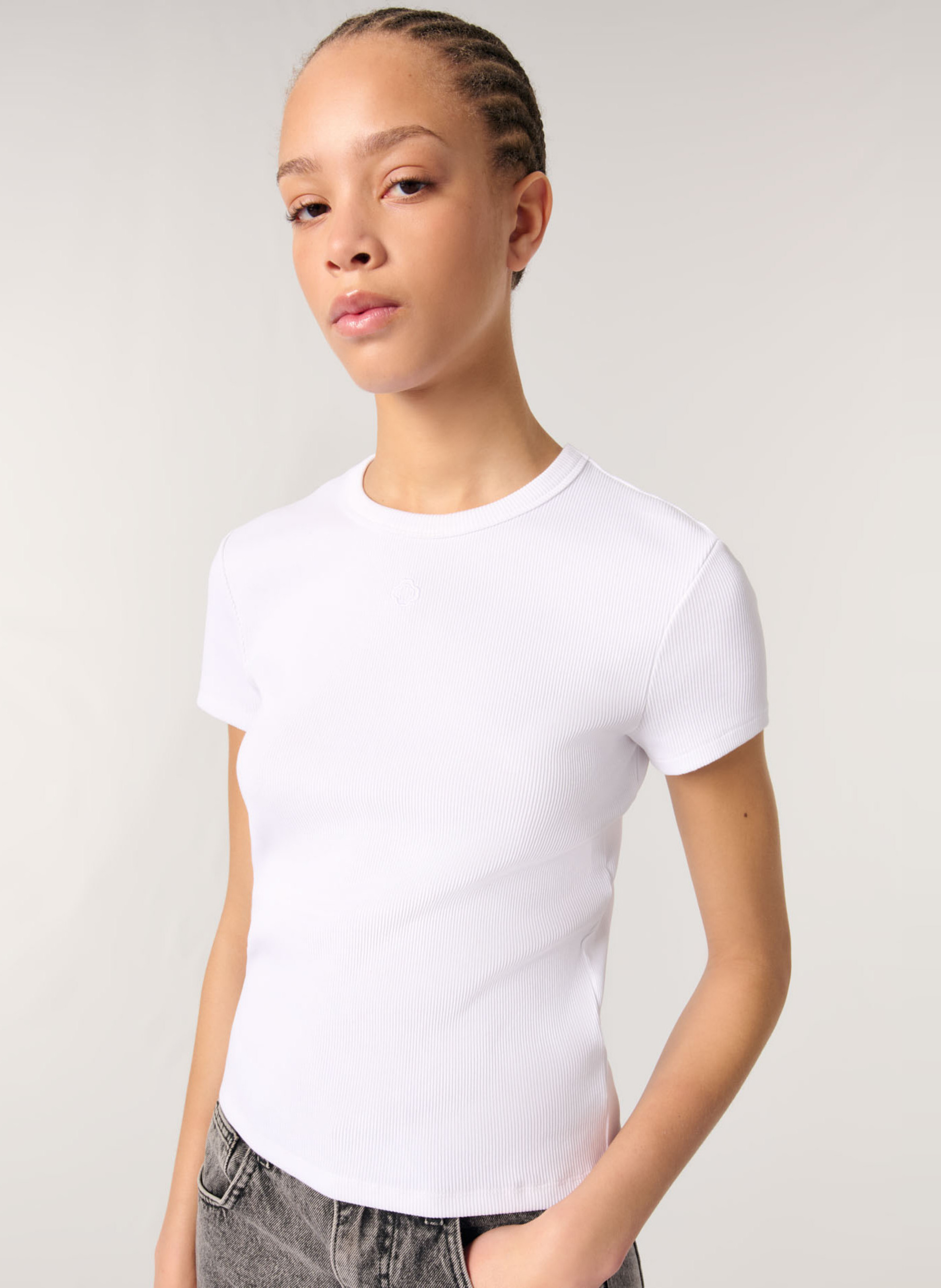 Tee-shirt ajusté en coton mélangé MAJE Blanc