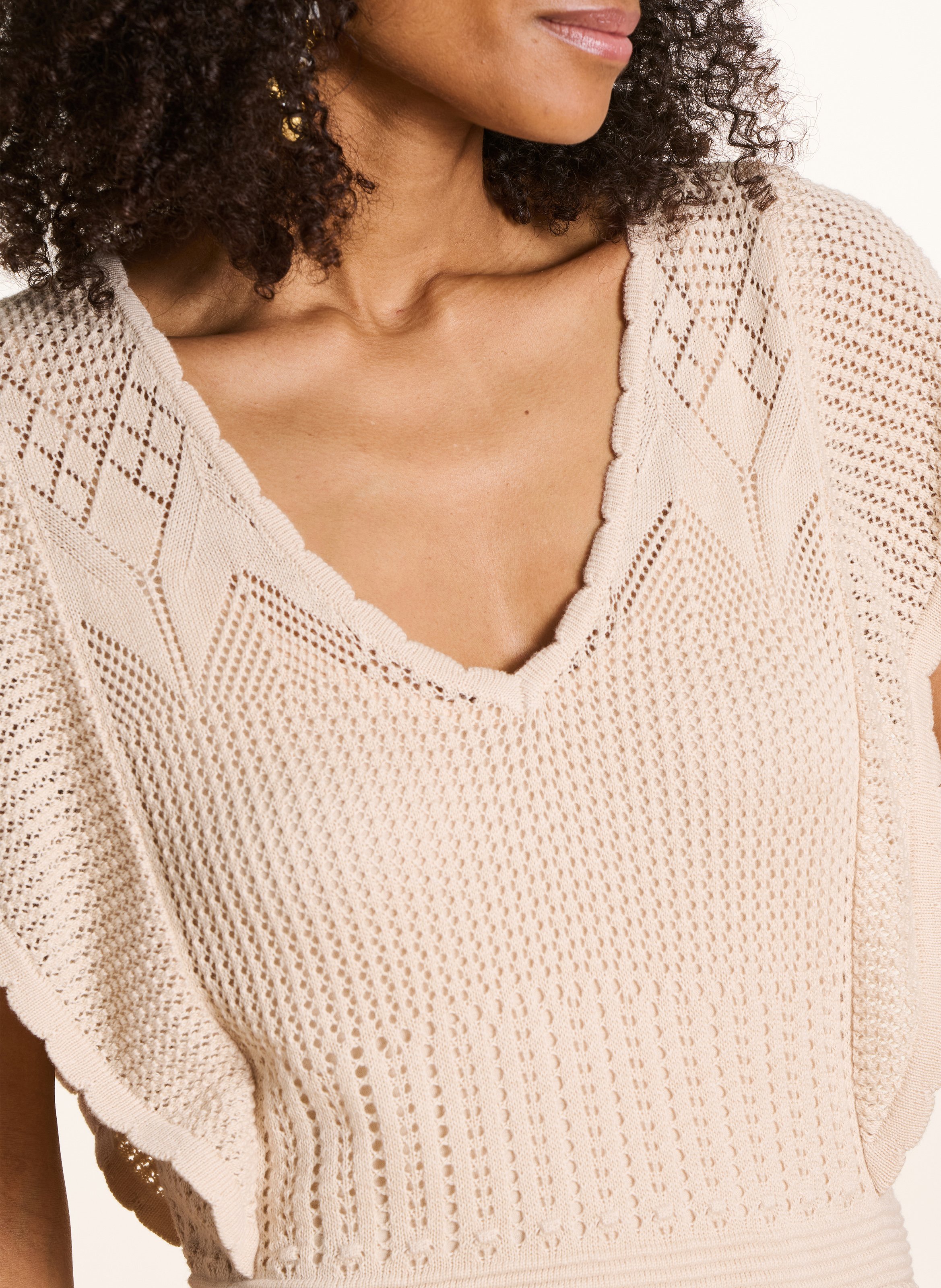 Robe midi col v  LA FEE MARABOUTEE Beige