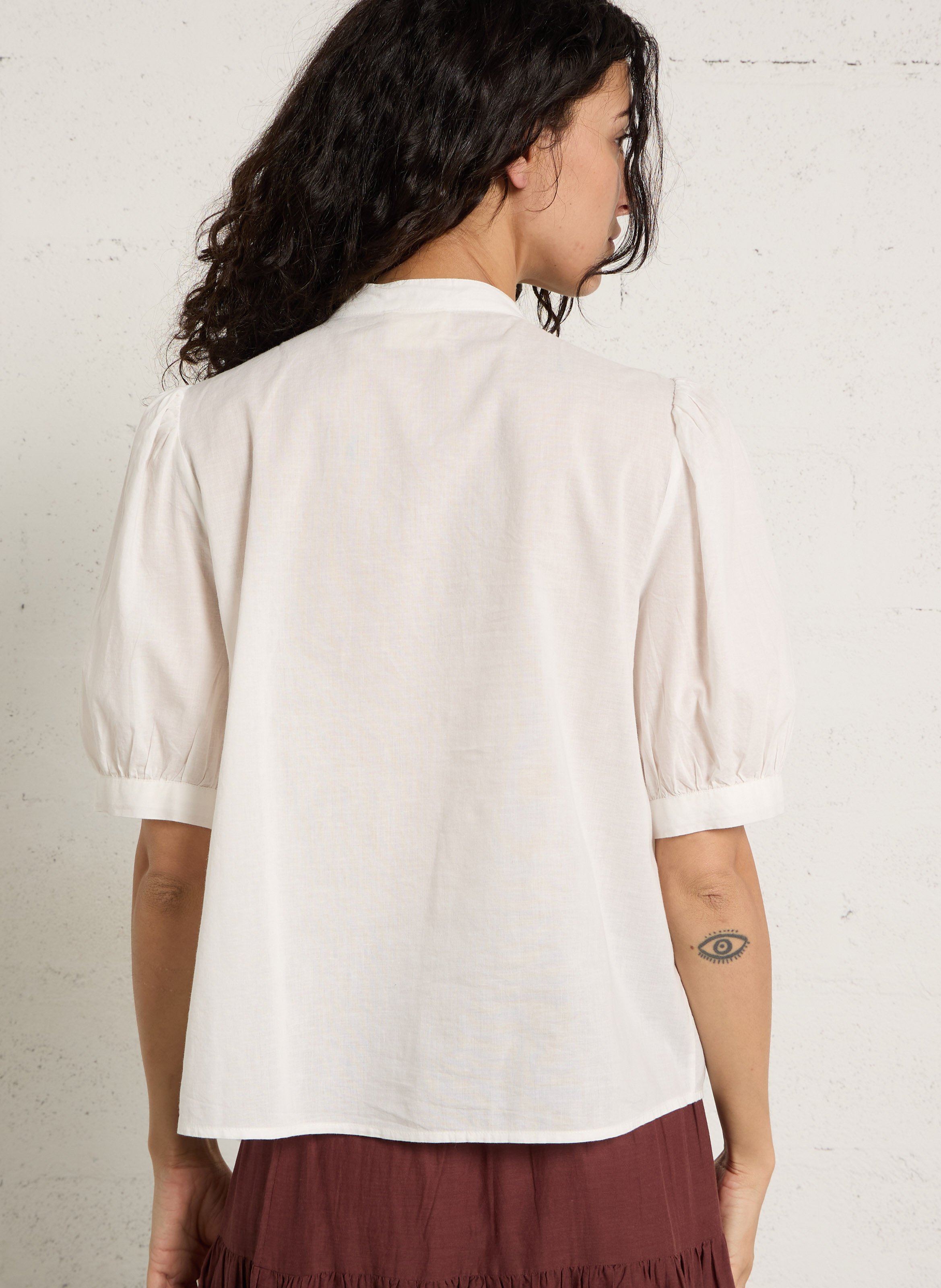 Weite Baumwollbluse mit Mao-Kragen PETITE MENDIGOTE Beige