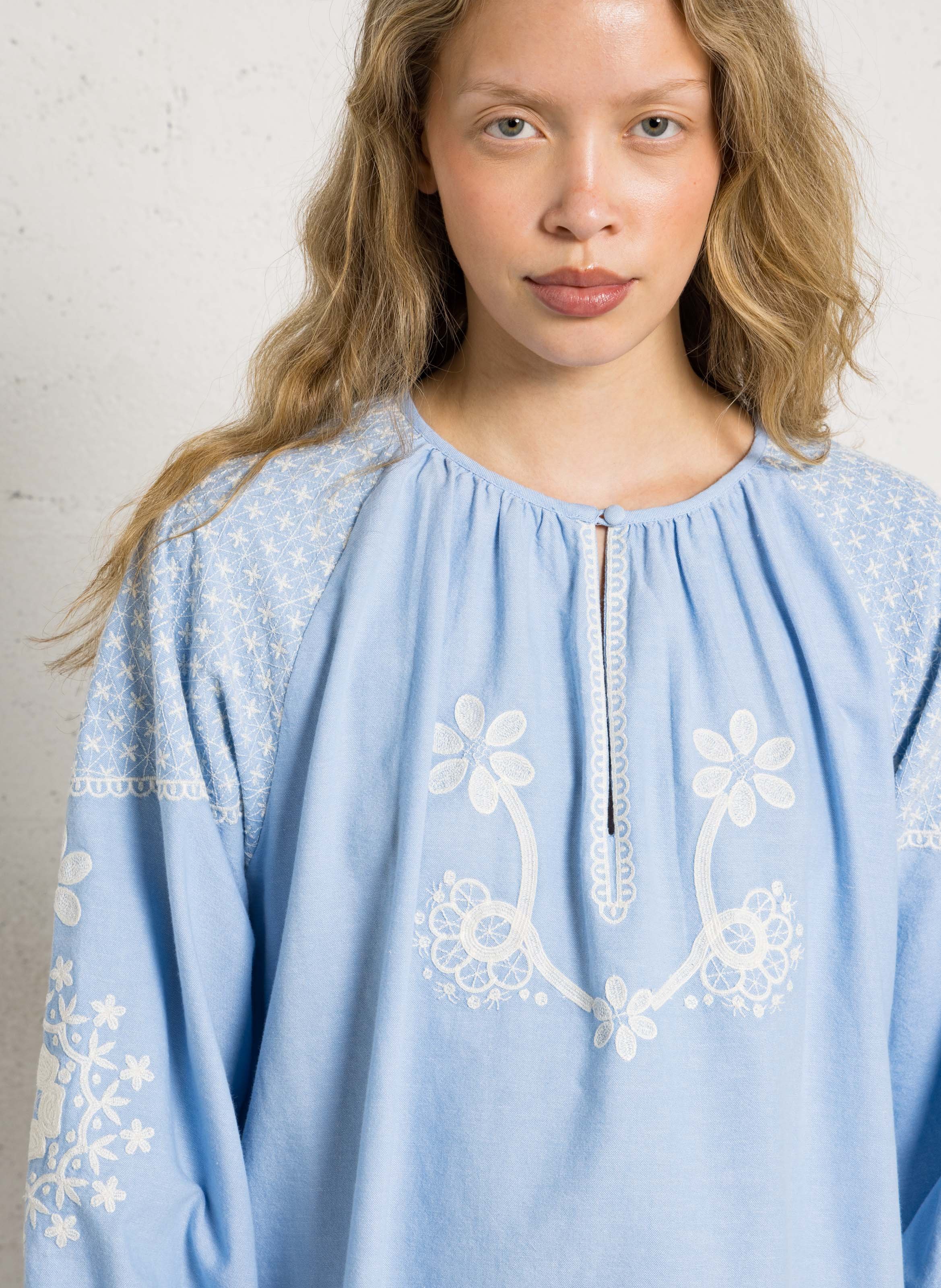 Organic cotton dress with broderie anglaise LOUISE MISHA Blue
