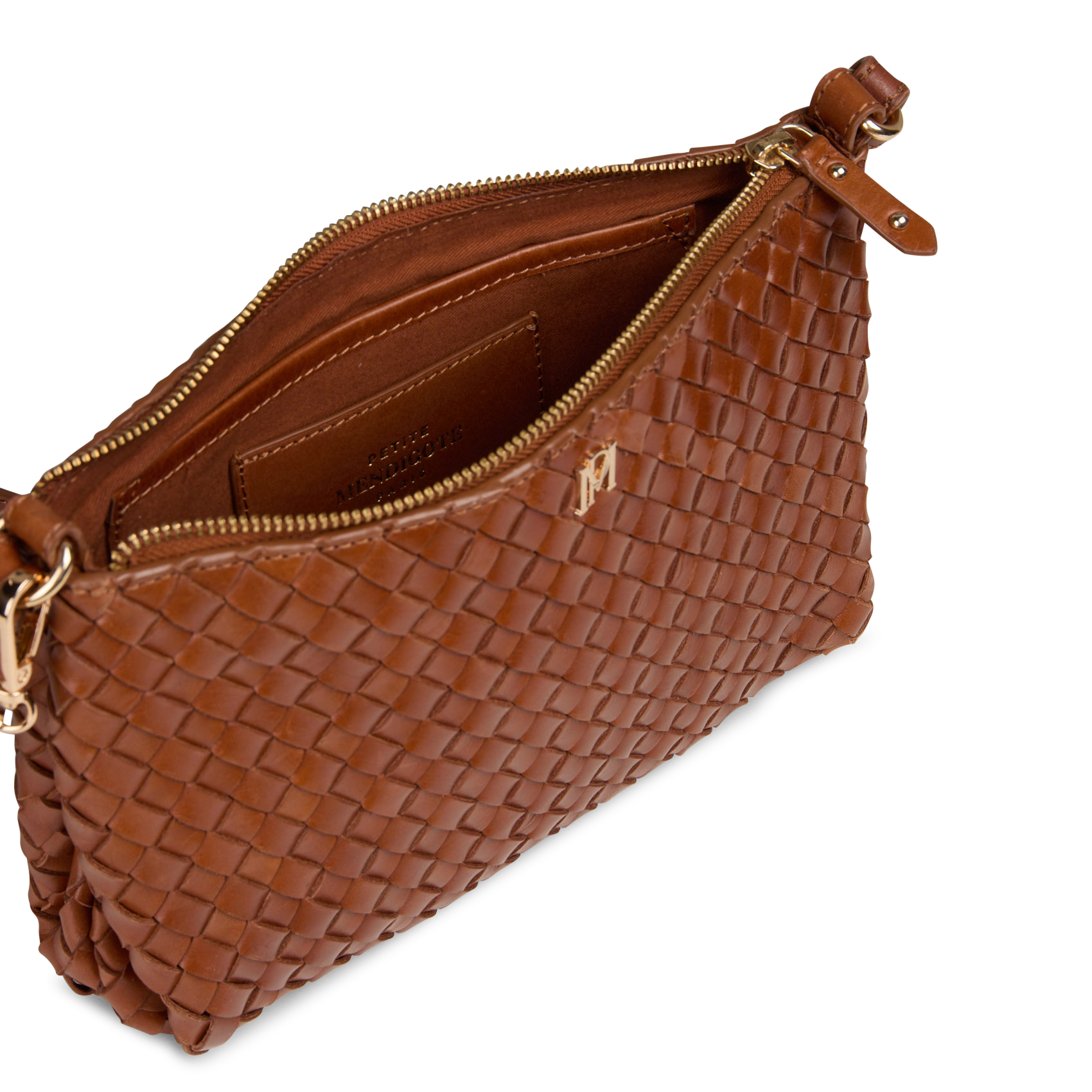 Kleine gevlochten leren schoudertas PETITE MENDIGOTE Bruin