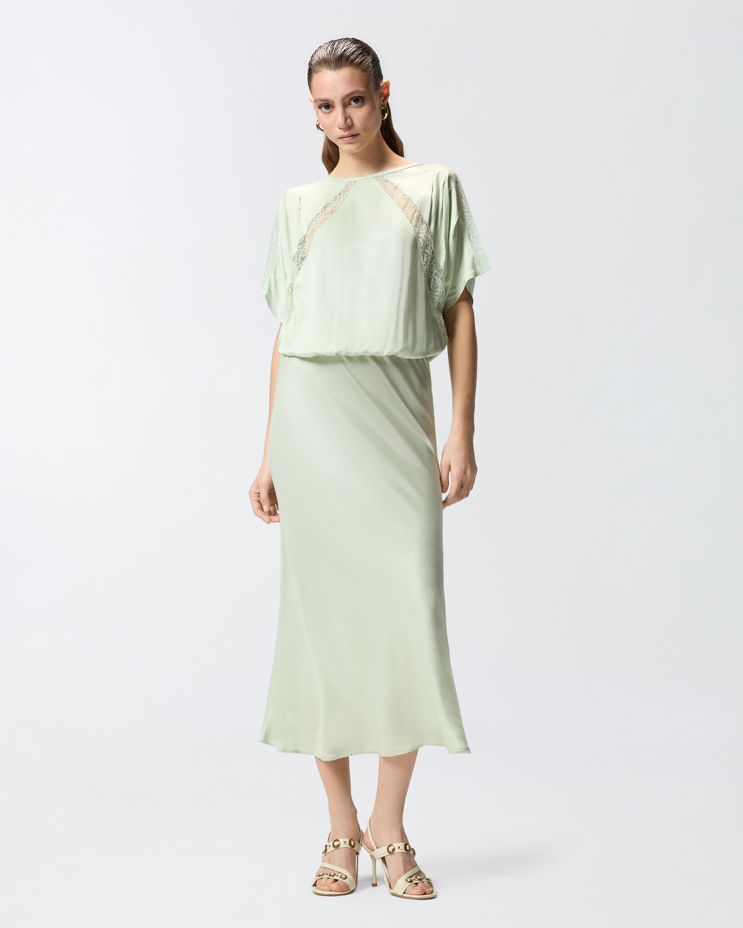 Robe midi avec détails en dentelle PINKO Vert