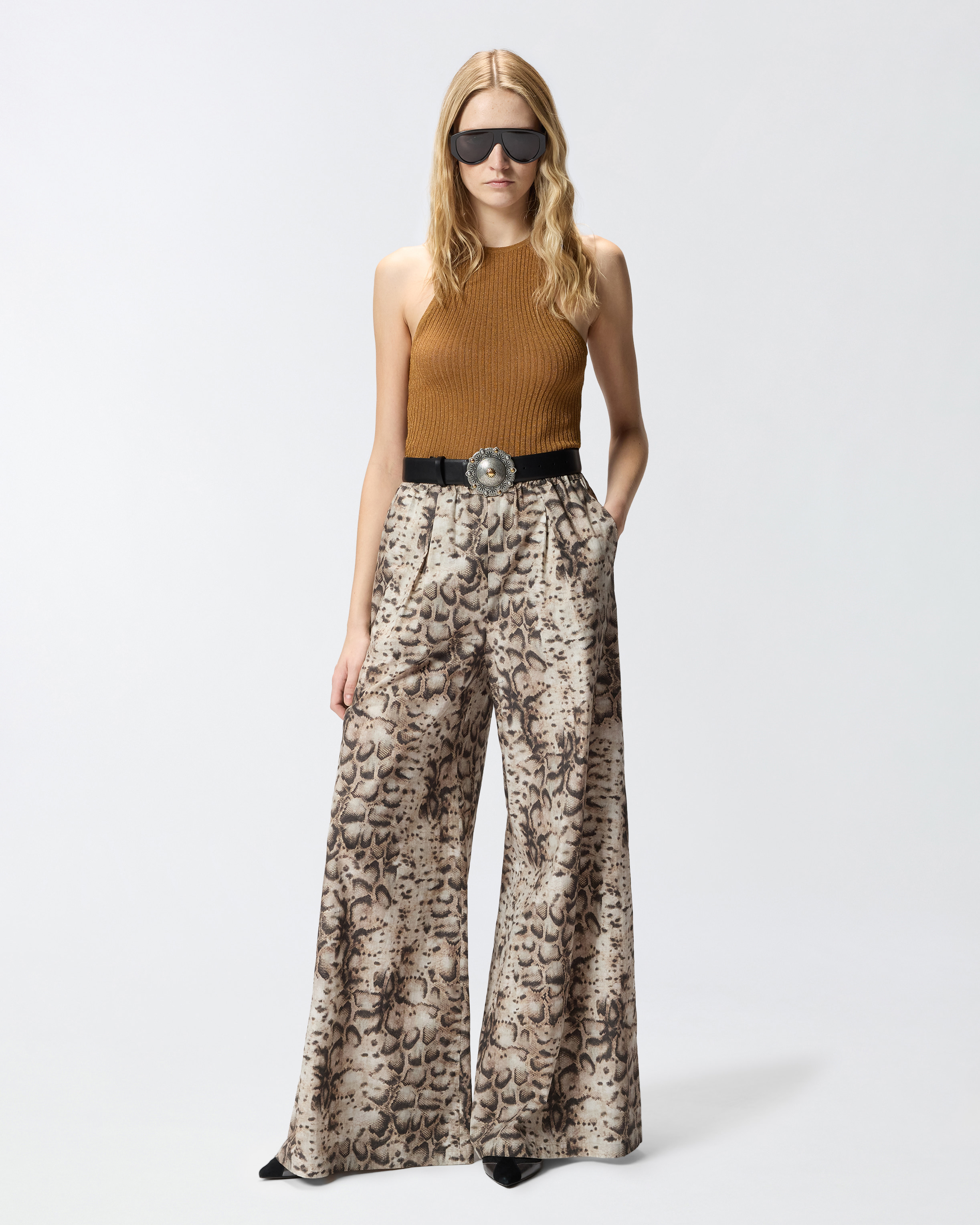 Wide-leg pants with snake print PINKO Multicolored