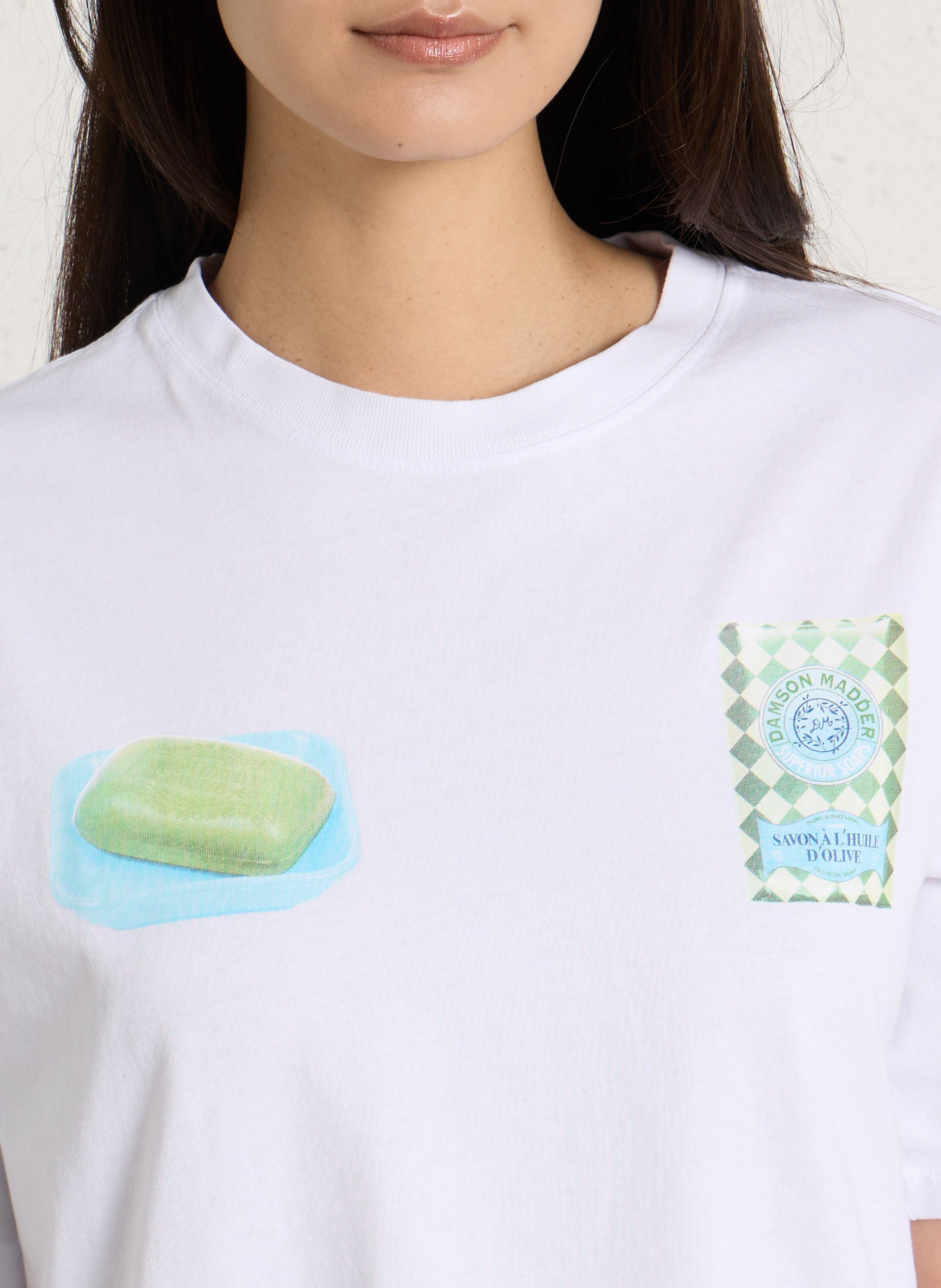 Recht T-shirt met ronde hals en print Wit