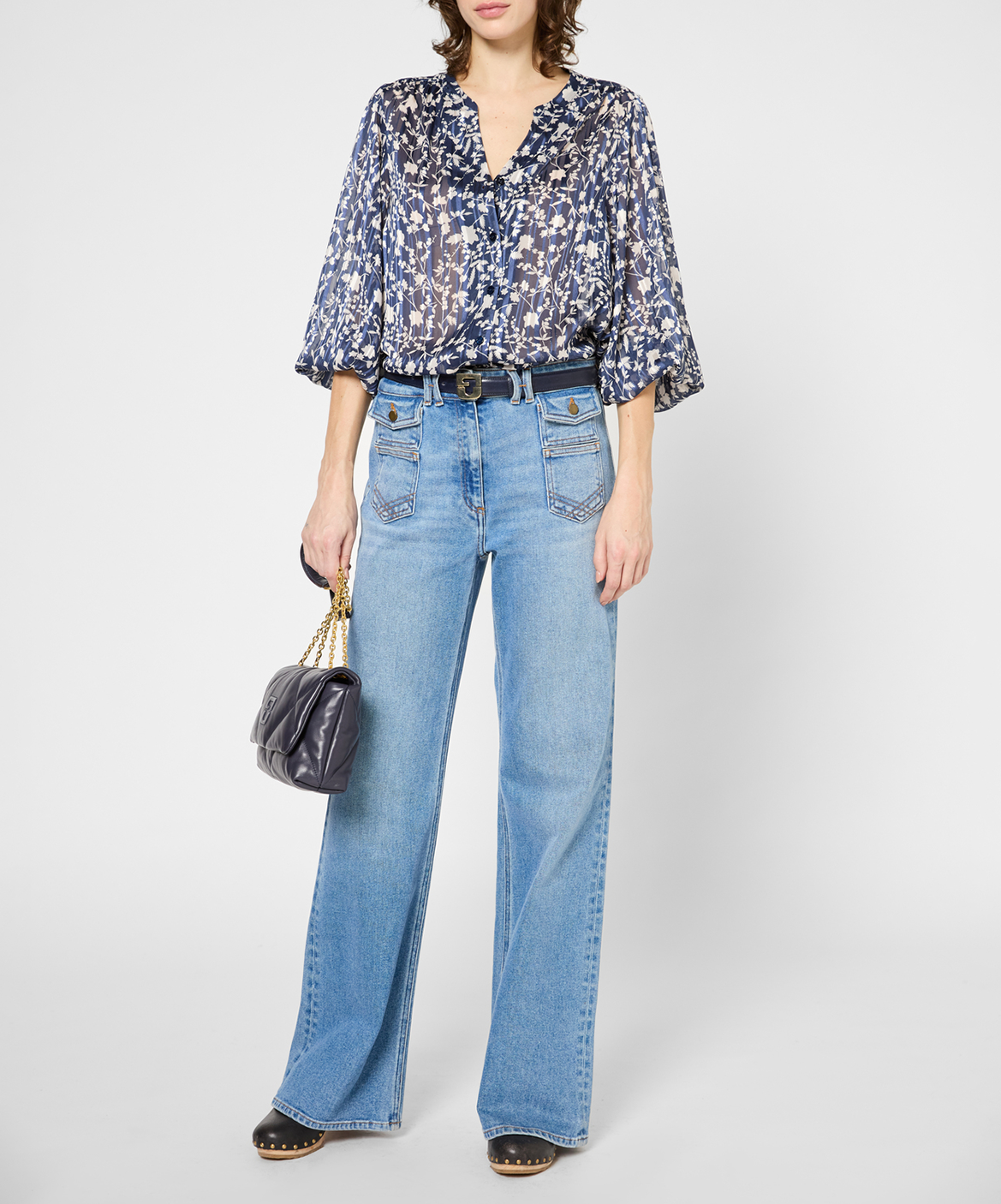 Katoenen flared jeans met hoge taille en verwassen effect GERARD DAREL Blauw