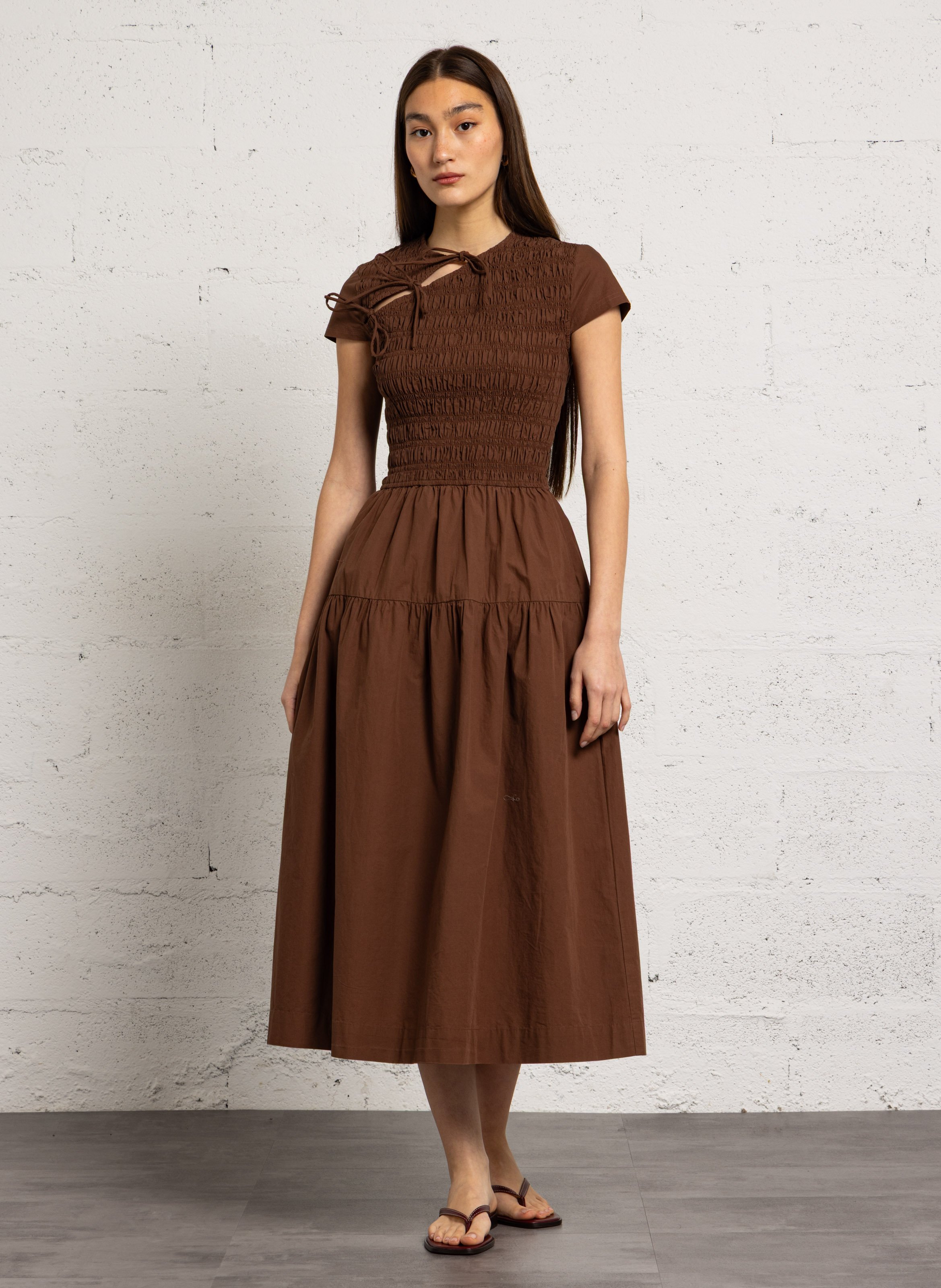 Long organic cotton round-neck dress DAMSON MADDER Brown