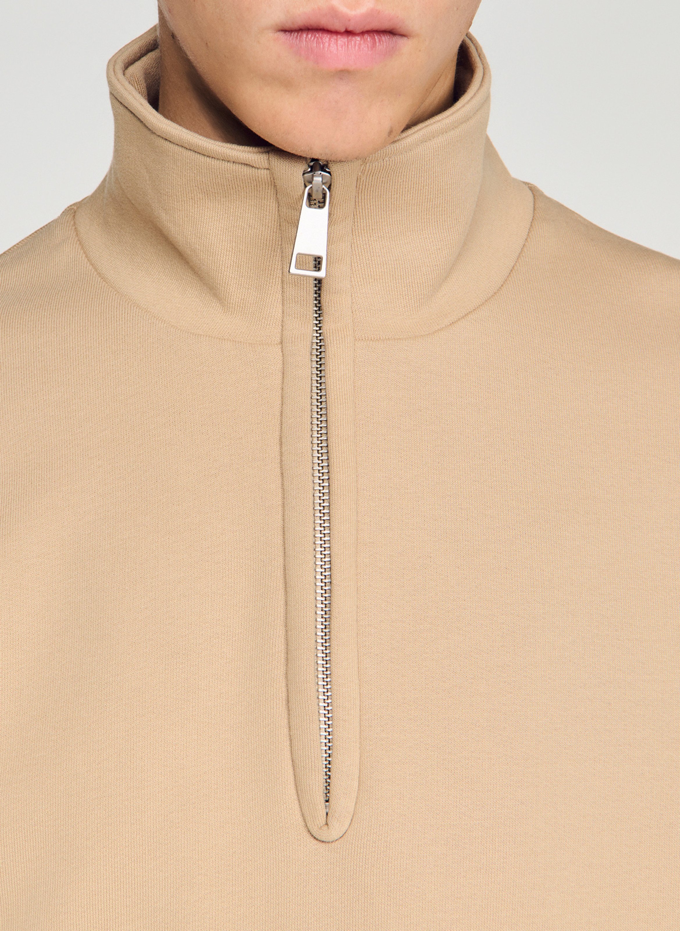 Rechte sweater met opstaande kraag van katoen SANDRO Bruin