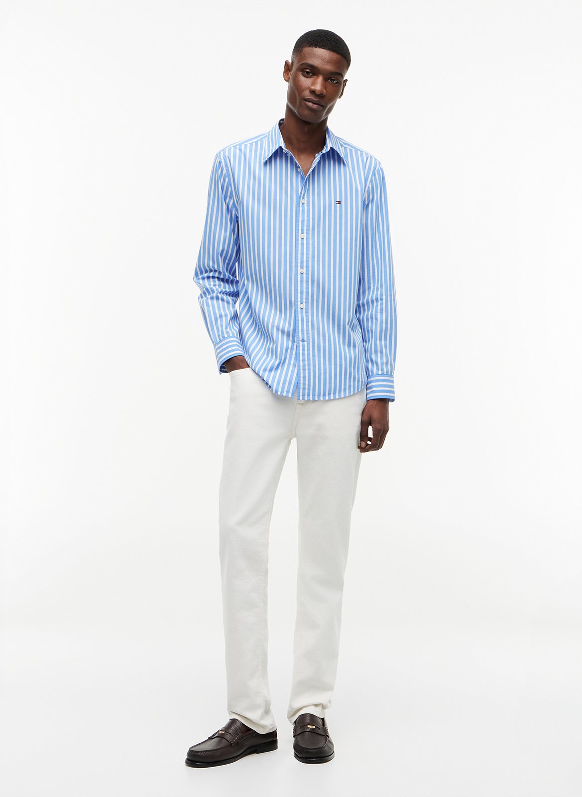 Striped straight-cut cotton shirt TOMMY HILFIGER Blue