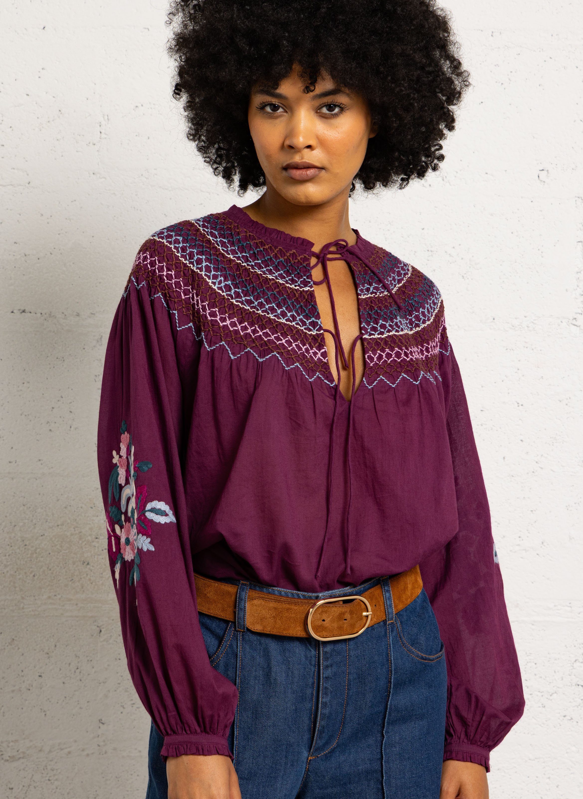 Embroidered organic cotton blouse LOUISE MISHA Red