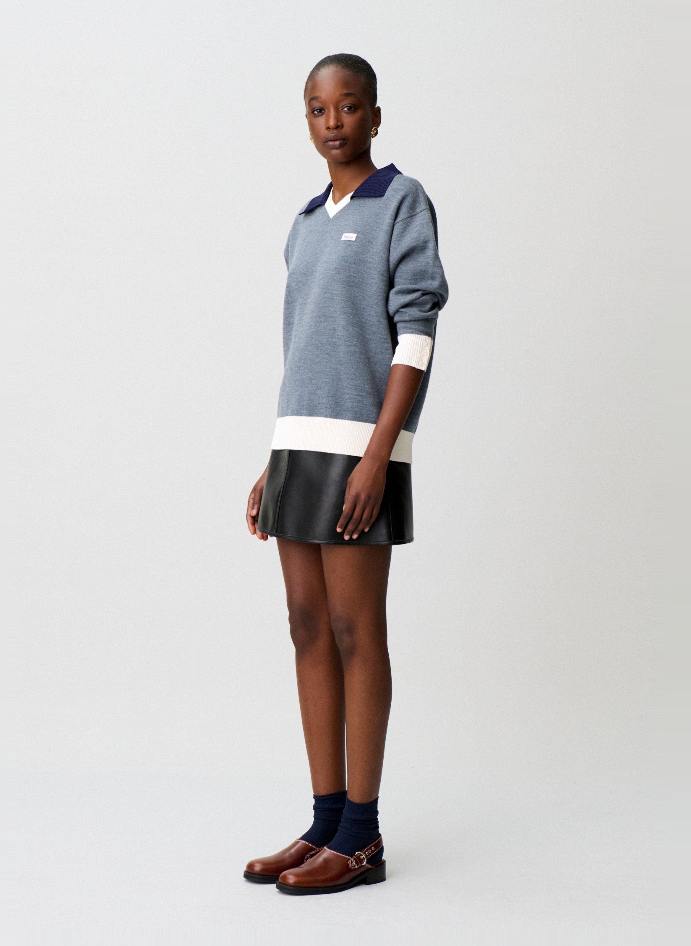Wool-blend sweater with classic collar CLAUDIE PIERLOT Grey