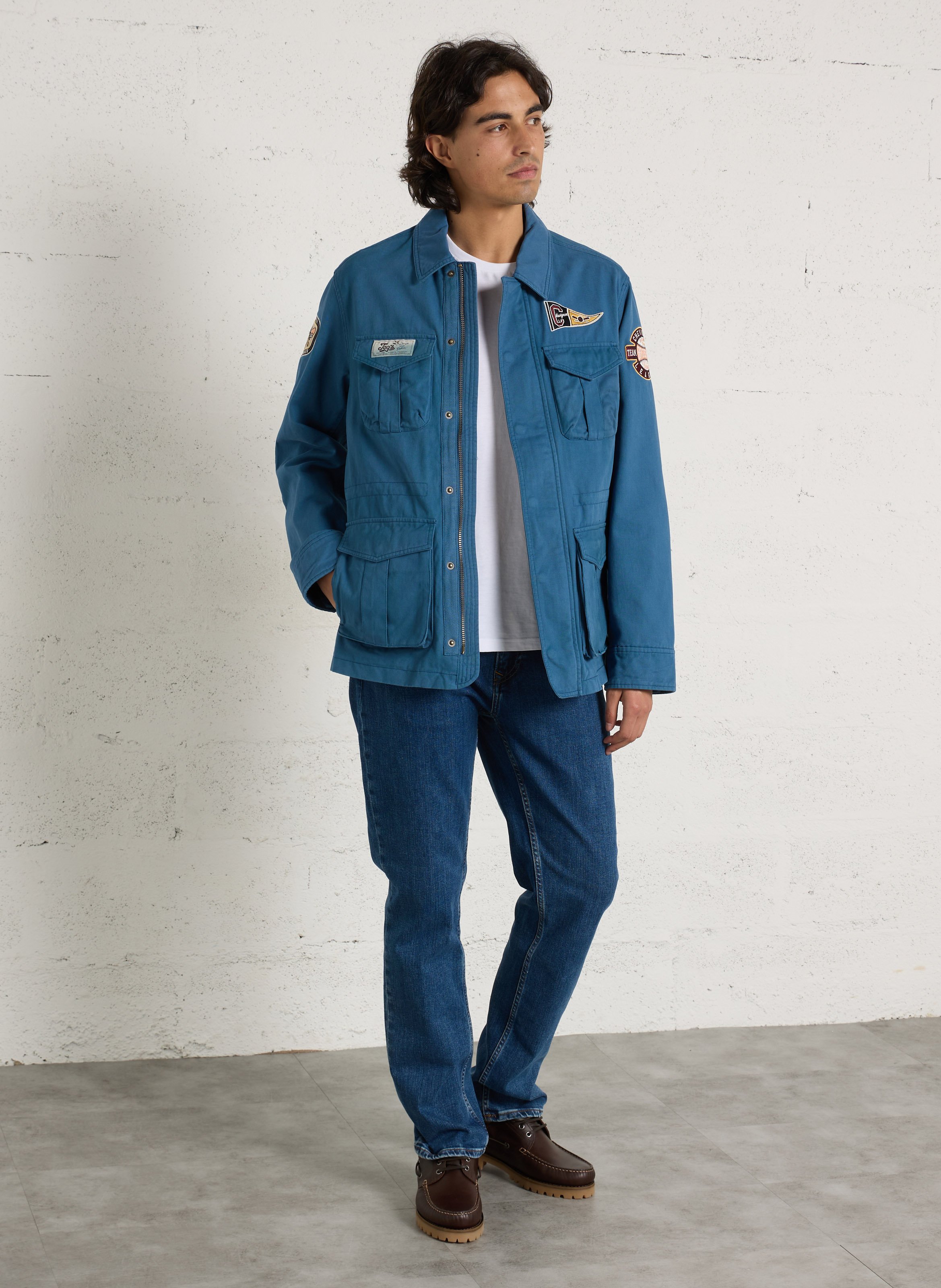 Rechte blouson met klassieke kraag van katoen. CHEVIGNON Blauw