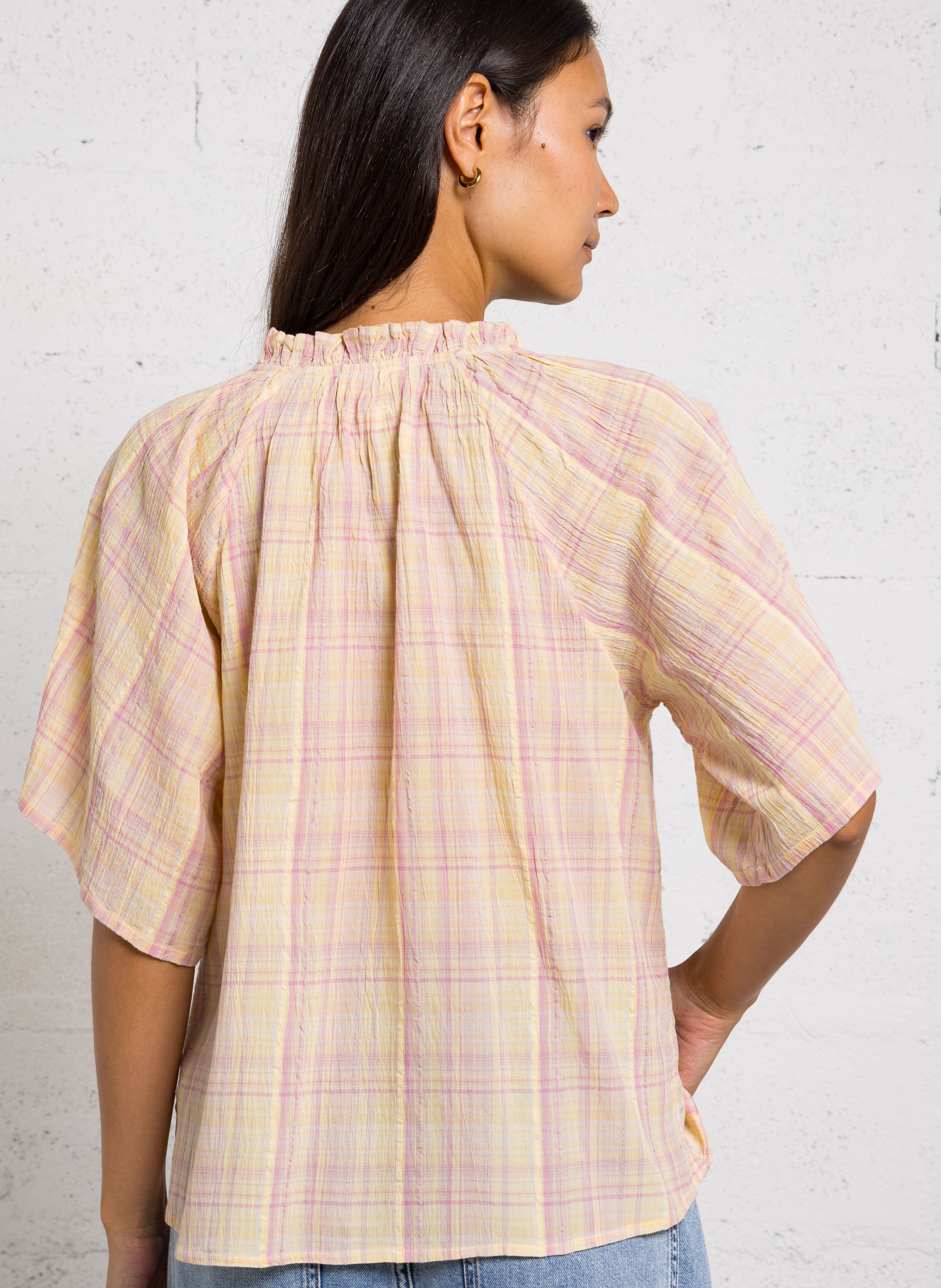 Chemise oversize col rond en coton imprimé MAISON 123 Beige