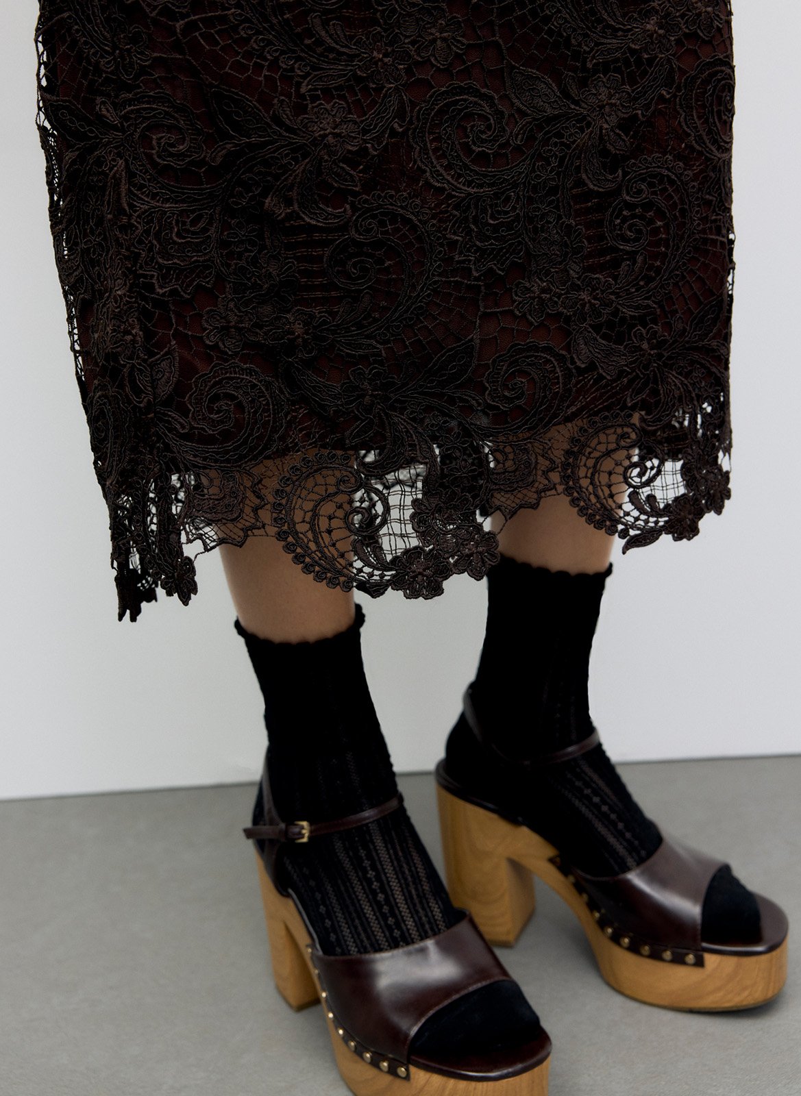 Straight lace midi skirt GERARD DAREL Brown