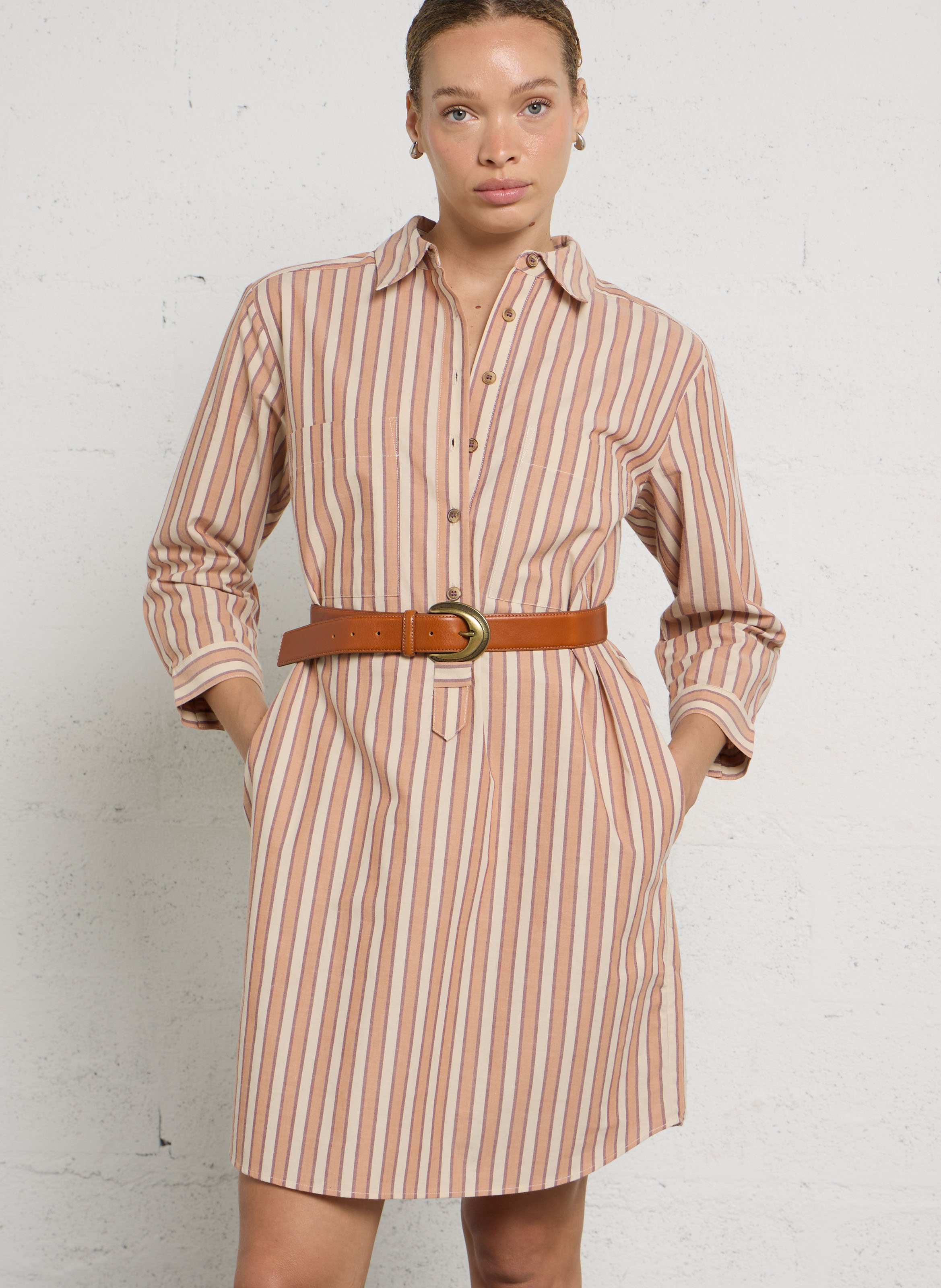 Robe chemise col classique rayée en coton MAISON 123 Rouge
