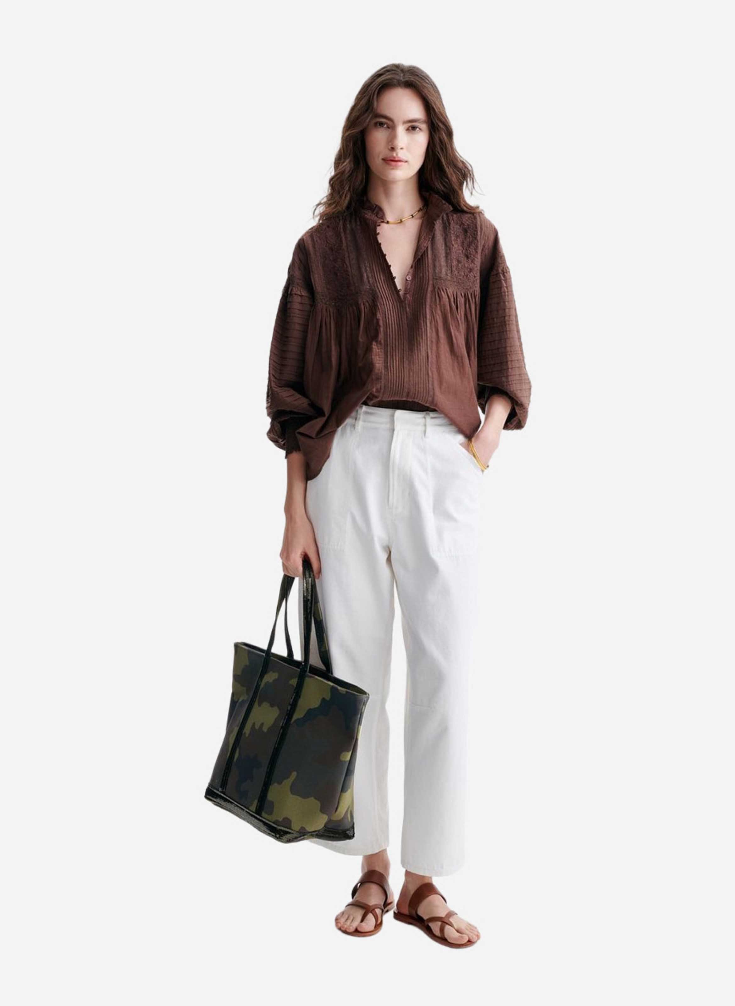 Blouse col victorien droite en coton mélangé VANESSA BRUNO Marron