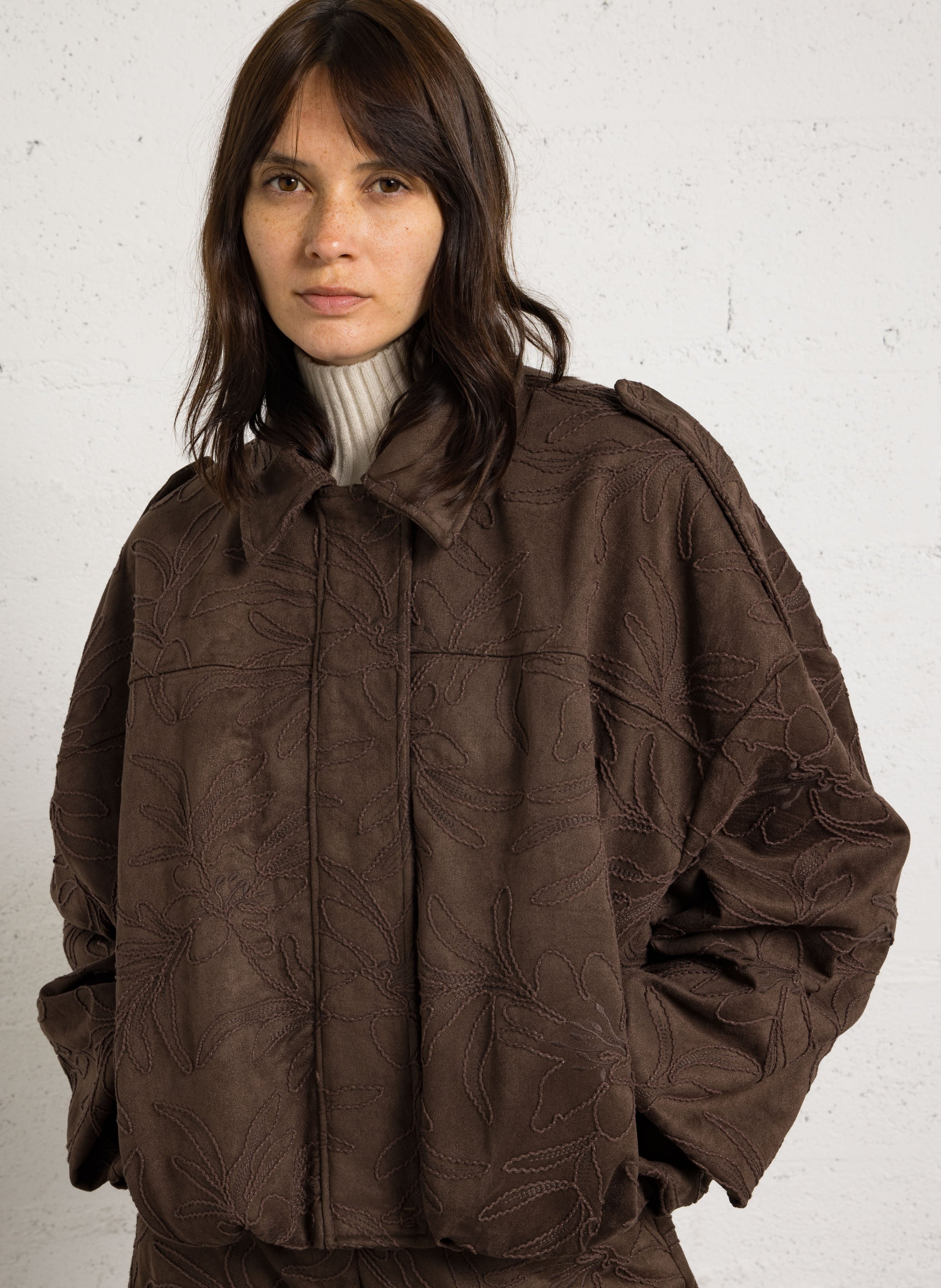 Blouson oversize col classique brodé IMPERIAL Marron