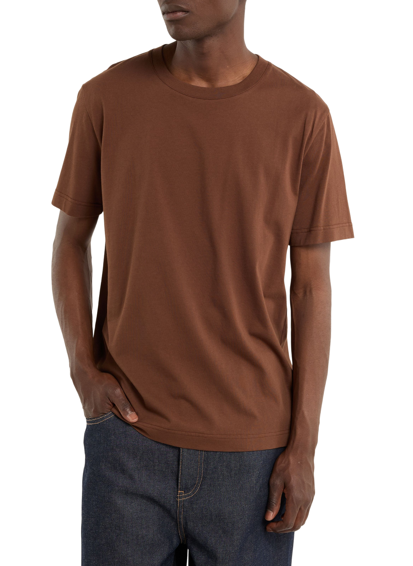 Round neck cotton baff-o T-shirt | Brown SAISON 1865 Men