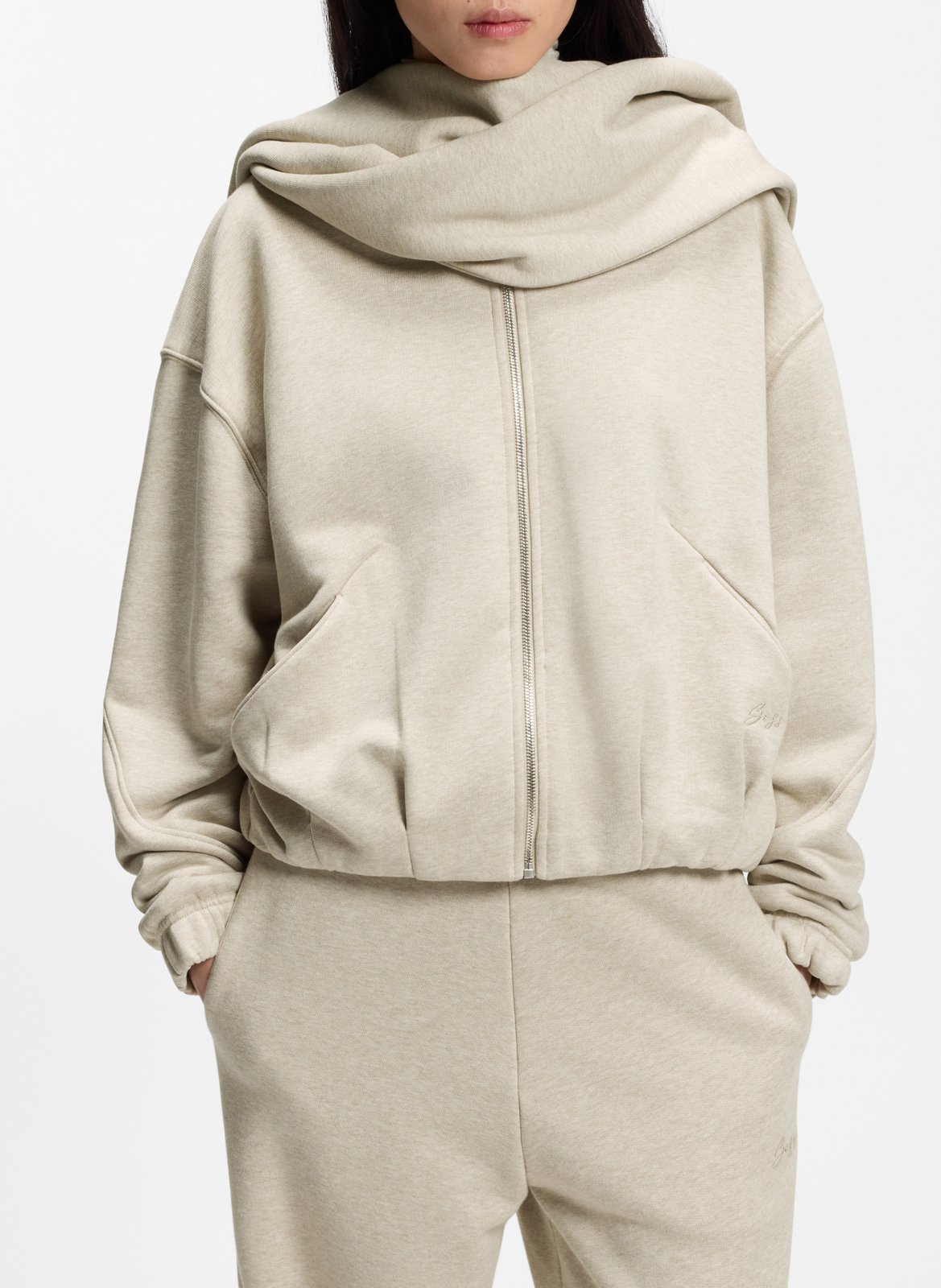Sweatshirt with removable scarf in blended cotton BOSS Khaki