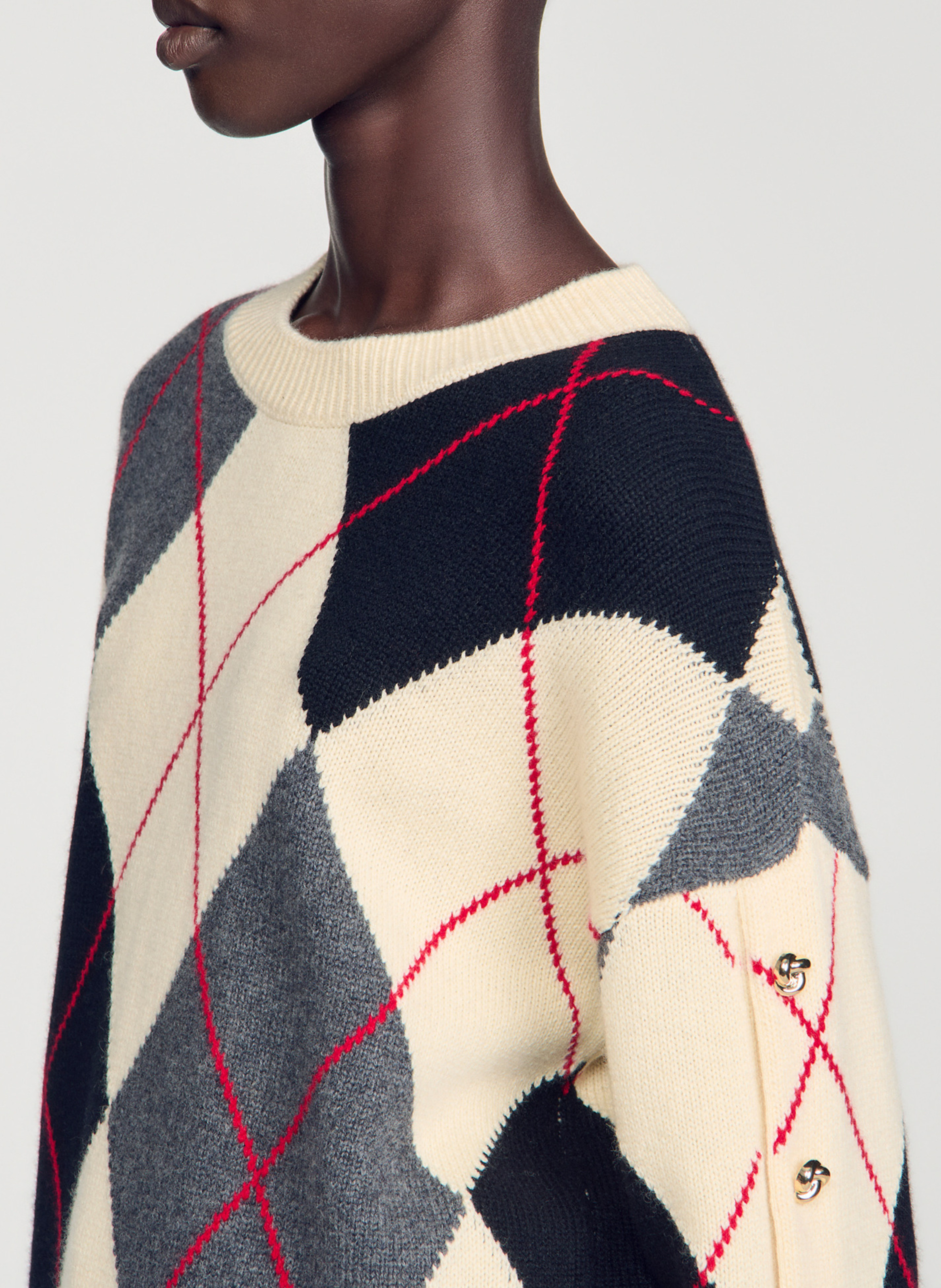 Pull col rond en laine mélangée SANDRO Blanc