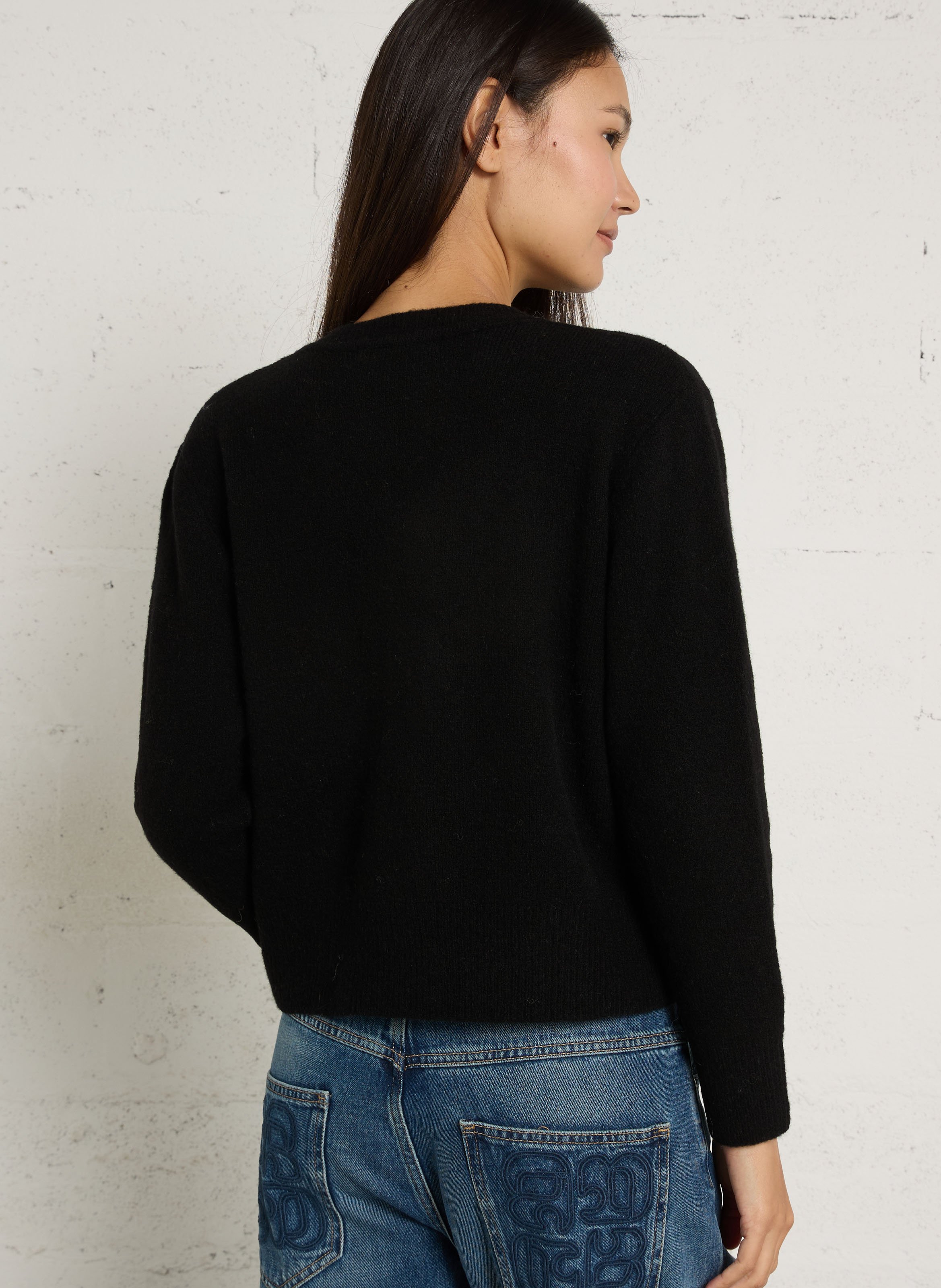 Pull col rond droit en laine mélangée NICE THINGS Noir
