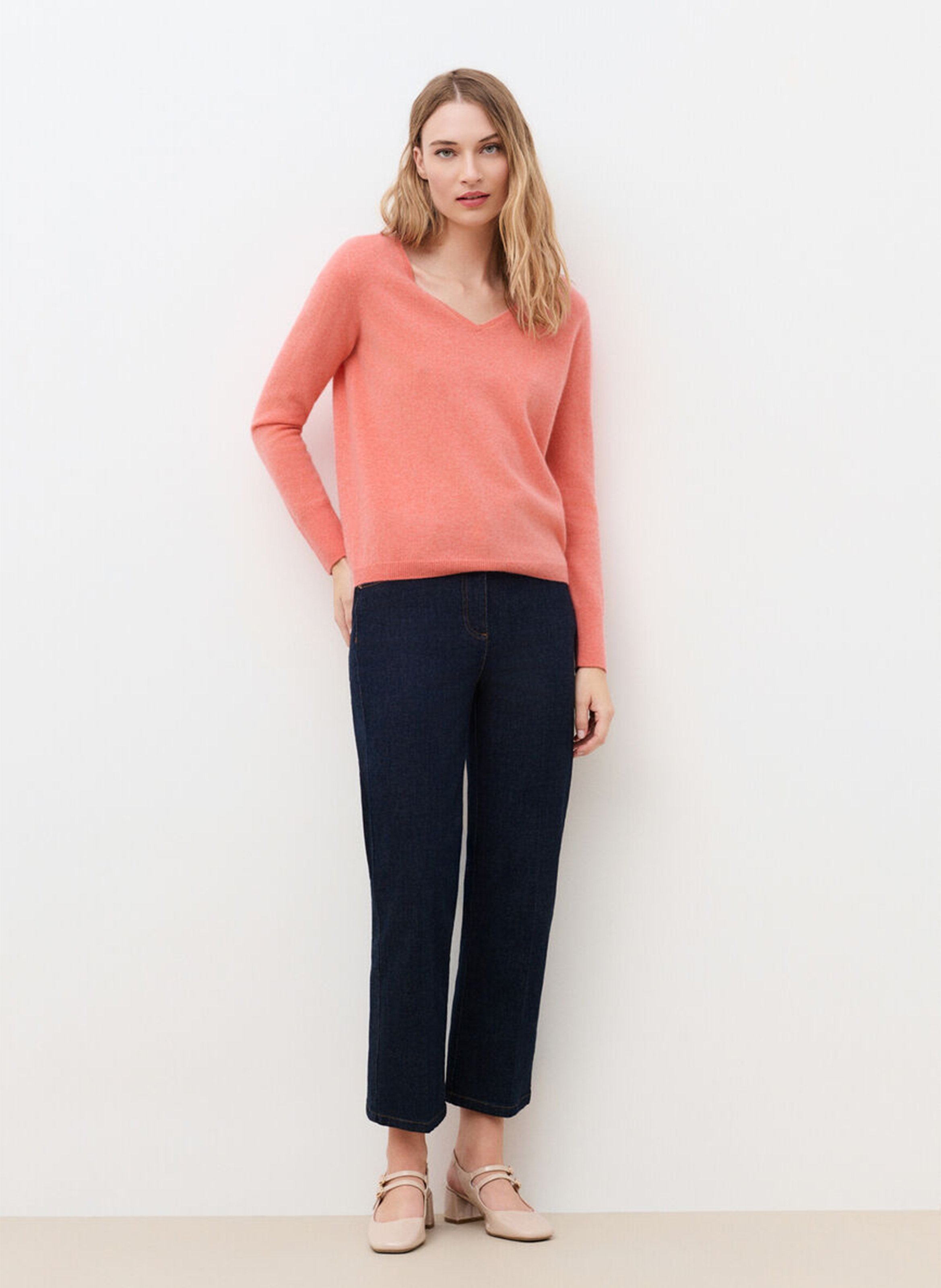 Solid cashmere V-neck sweater | Pink CAROLL Women