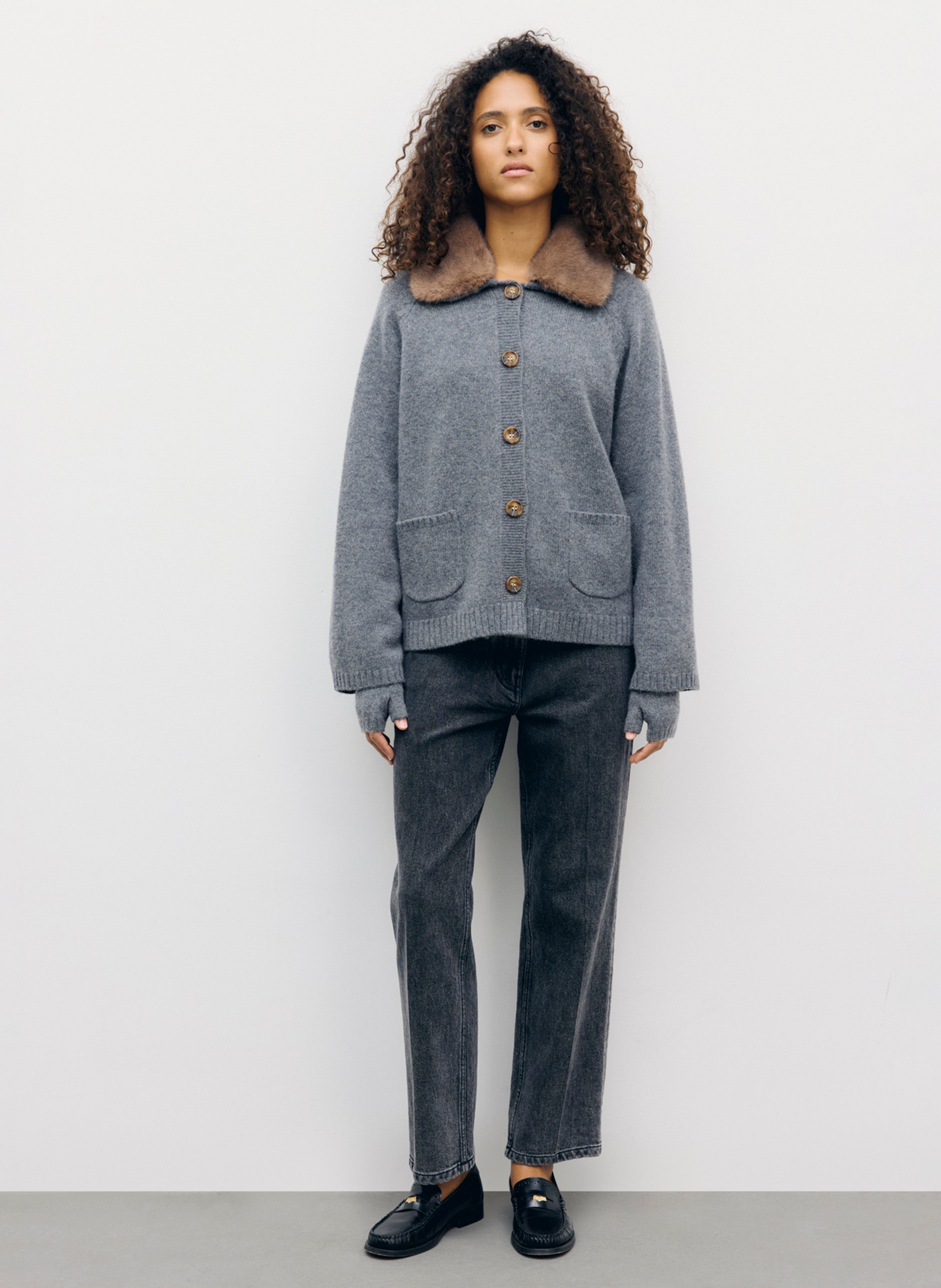 Plain buttoned cashmere cardigan GERARD DAREL Grey