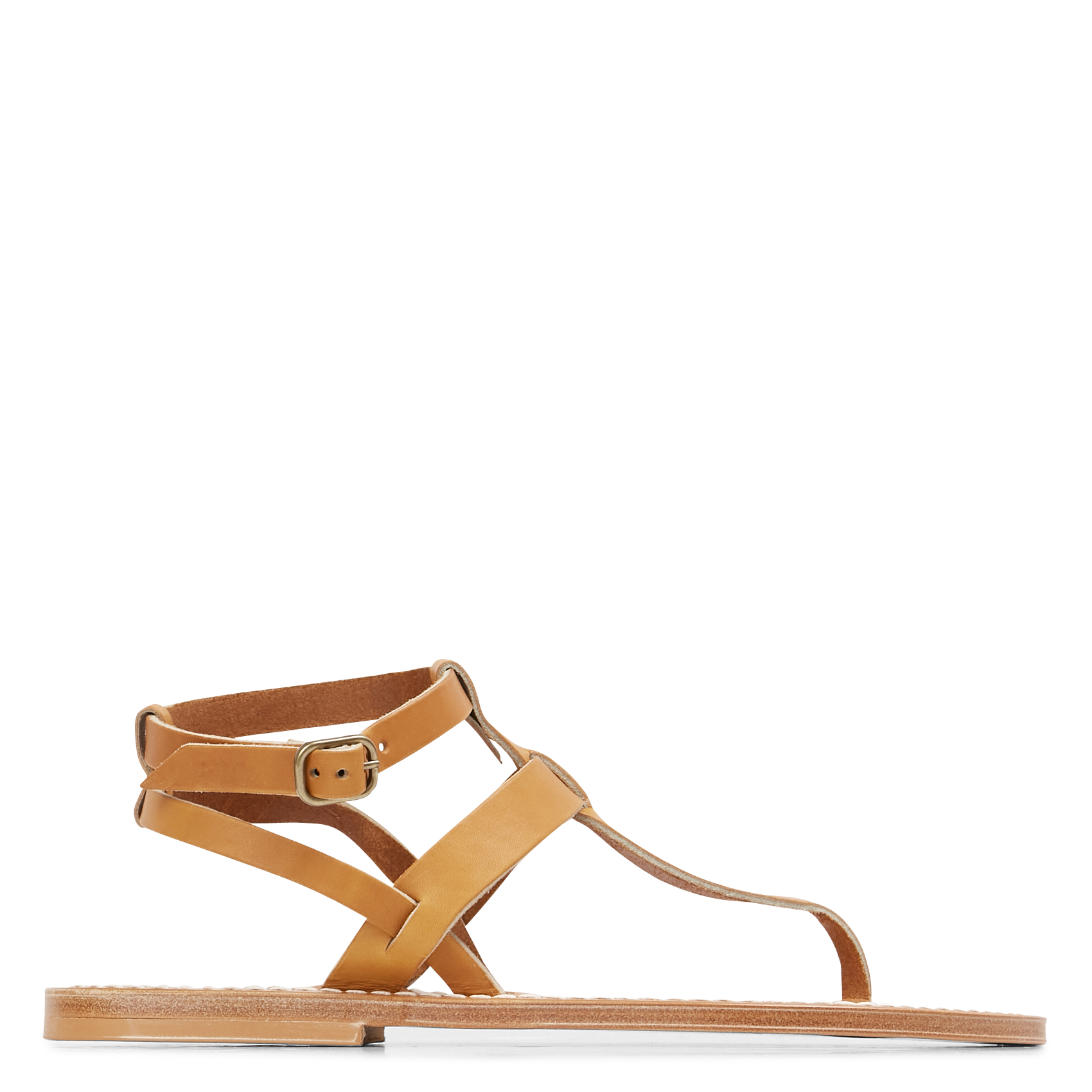 Flat leather sandals with buckle K JACQUES Brown