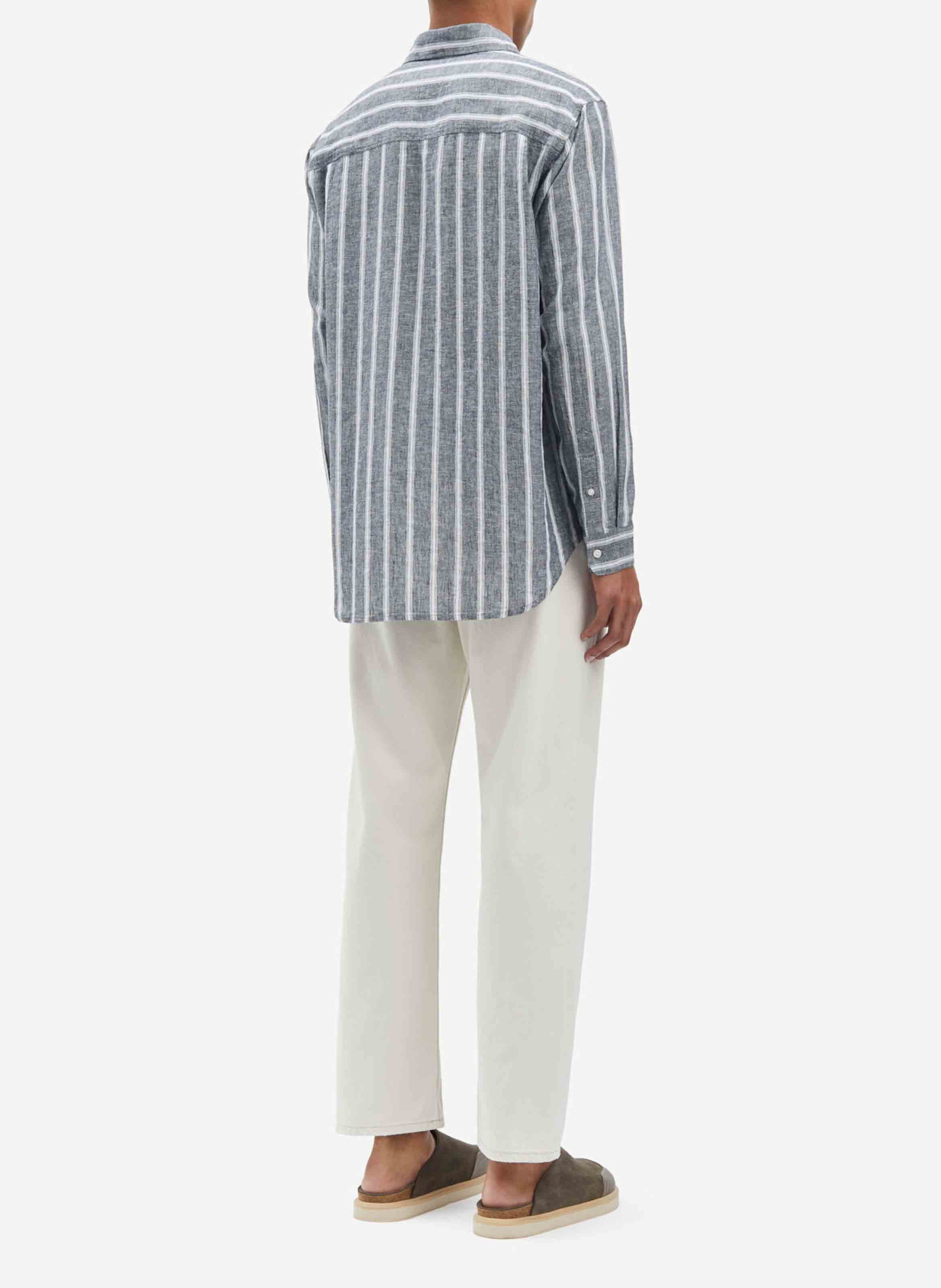 Oversize Hemd mit klassischem Kragen aus Baumwolle und Leinen Blau