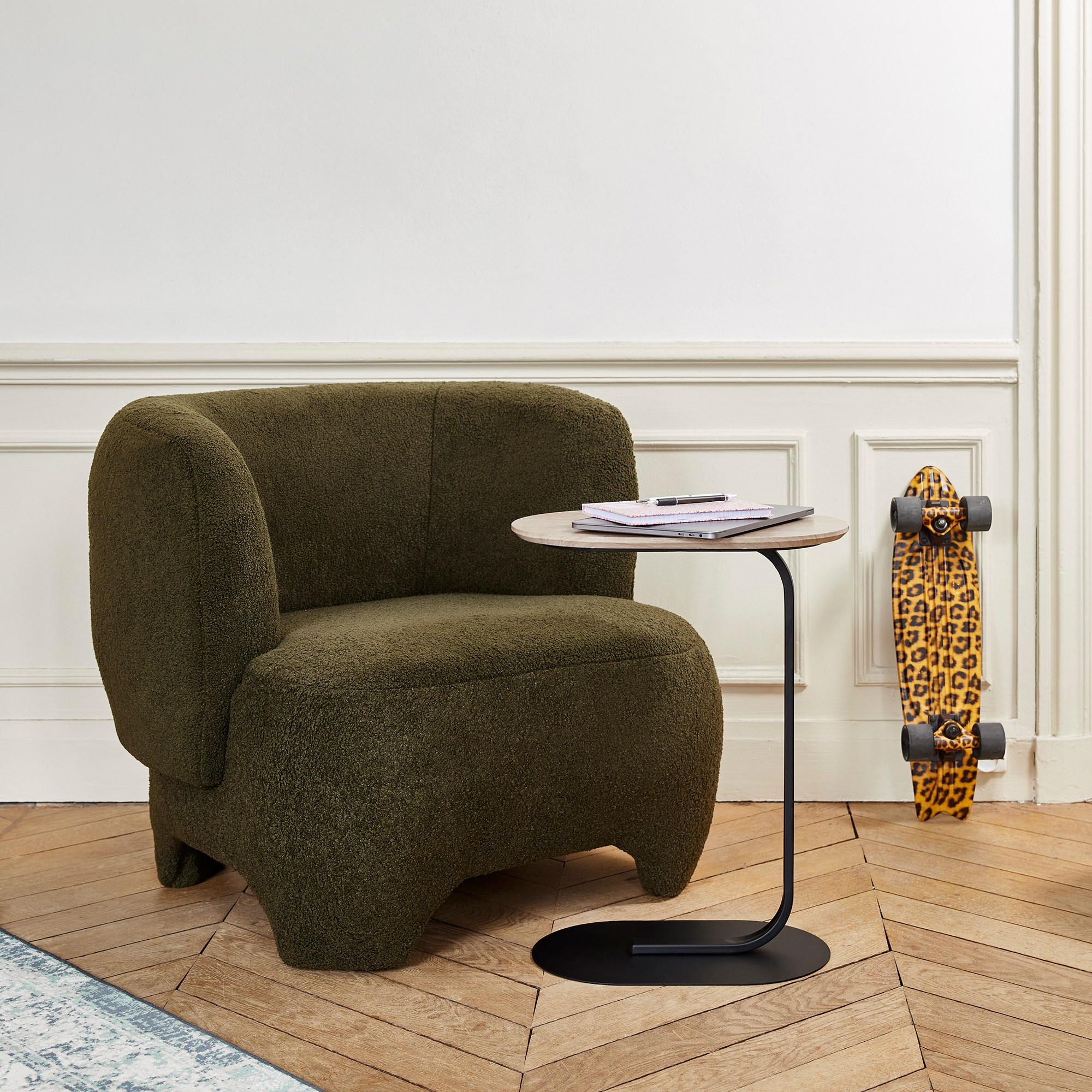 NOA - Khaki green bouclé wool armchair POTIRON PARIS Green