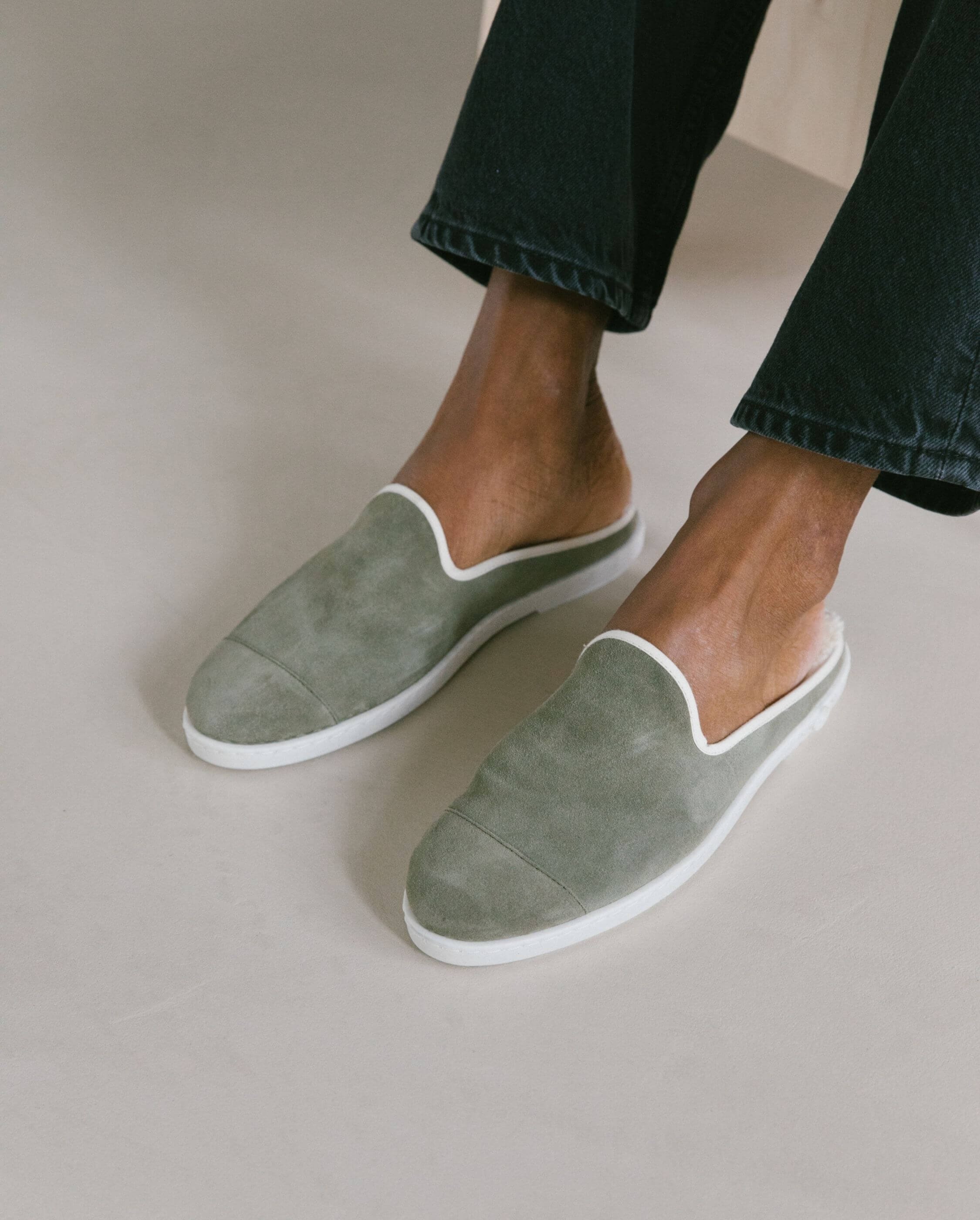 Men's leather mule, light khaki ANGARDE Khaki